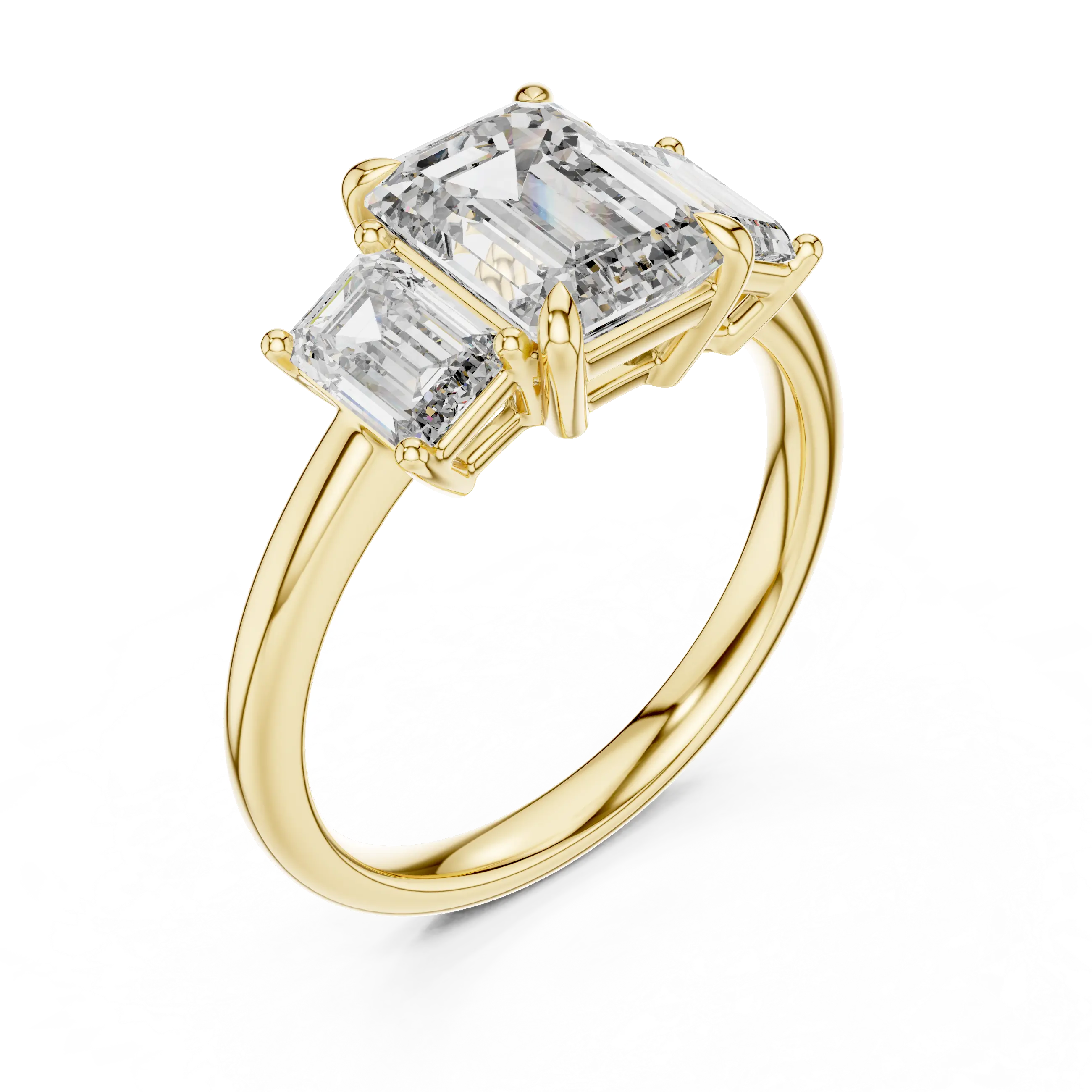 MJR032 - Emerald Cut Architectural Triptych Engagement Ring