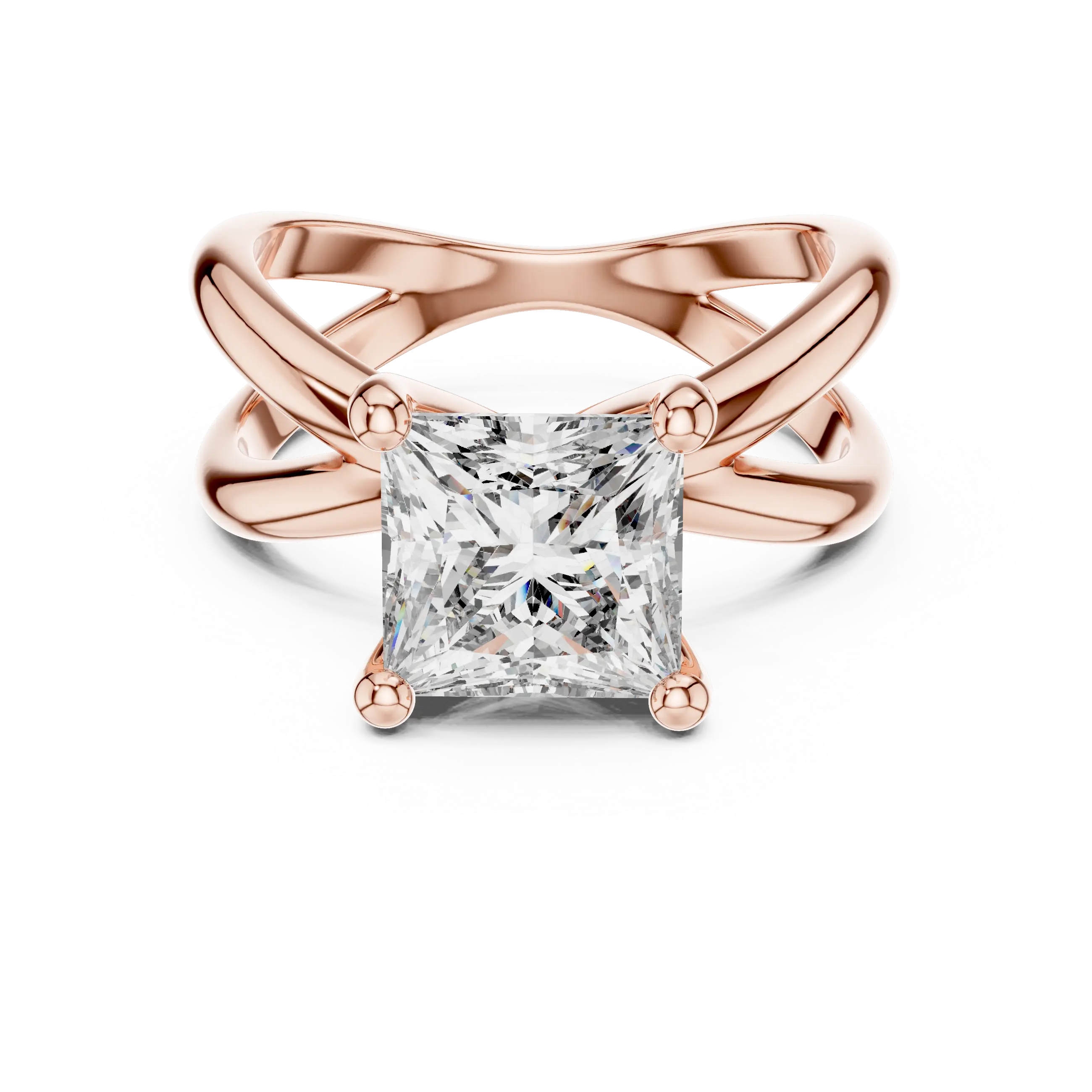 MJR034 - Princess Cut Crossover Lattice Solitaire Ring