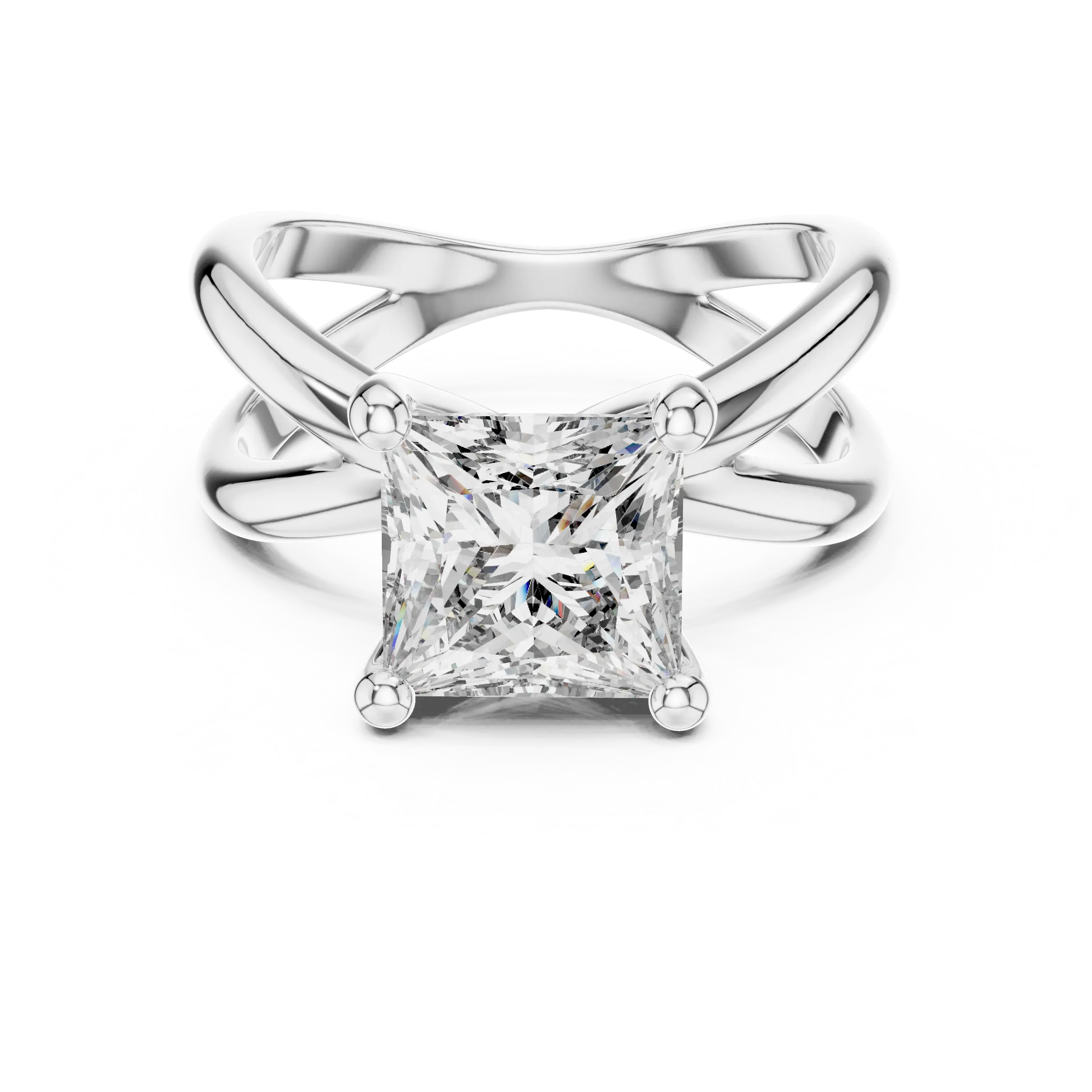 MJR034 - Princess Cut Crossover Lattice Solitaire Ring