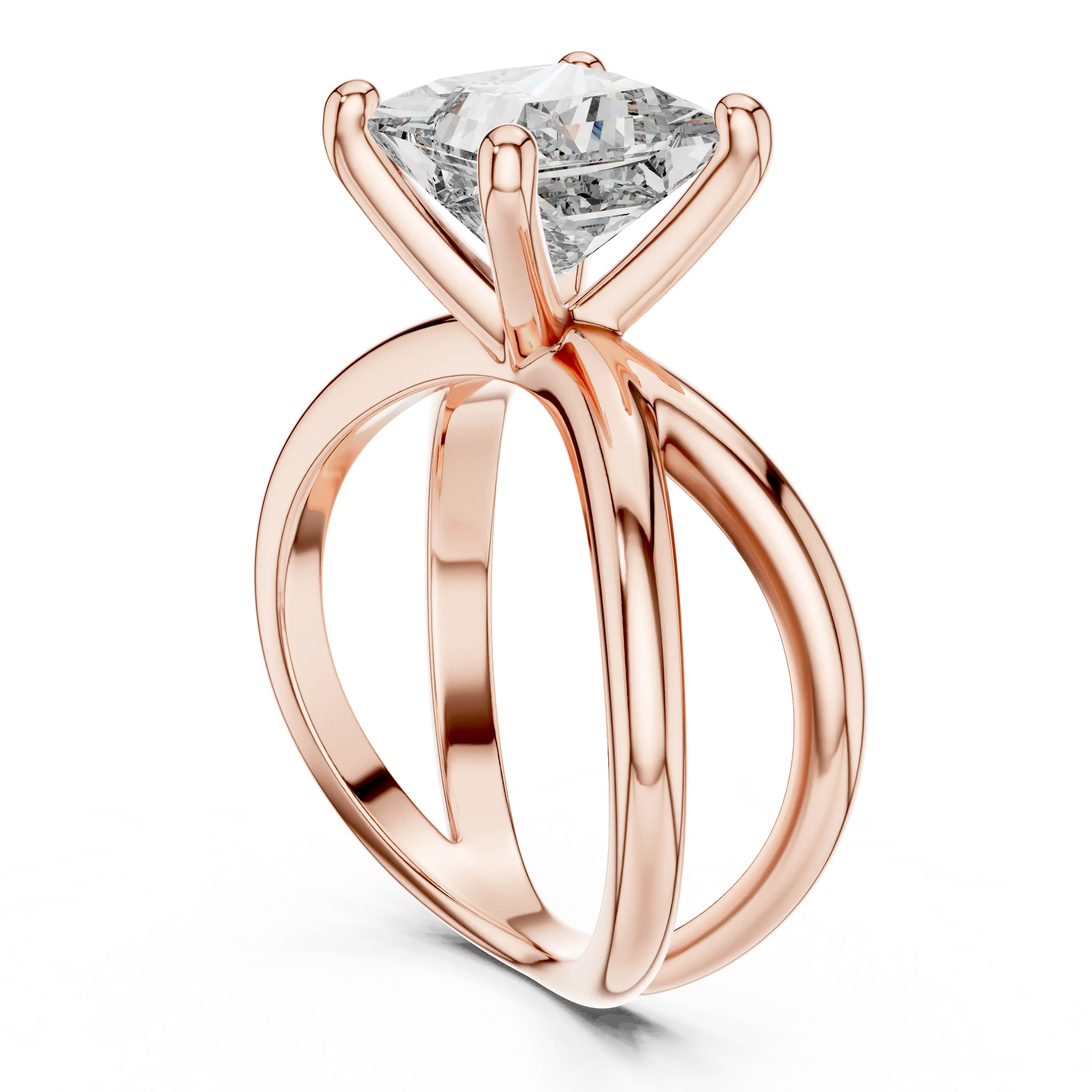 MJR034 - Princess Cut Crossover Lattice Solitaire Ring