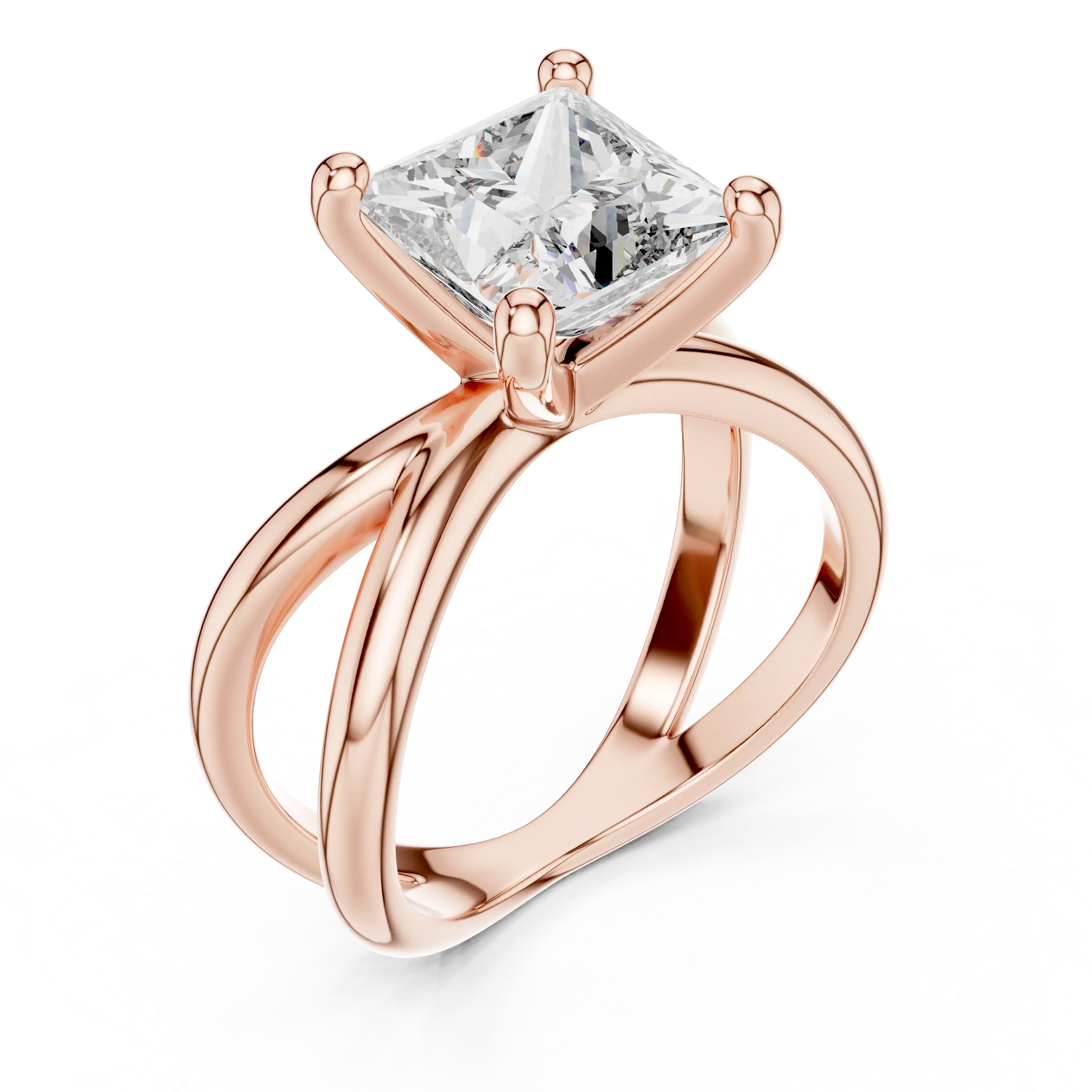 MJR034 - Princess Cut Crossover Lattice Solitaire Ring