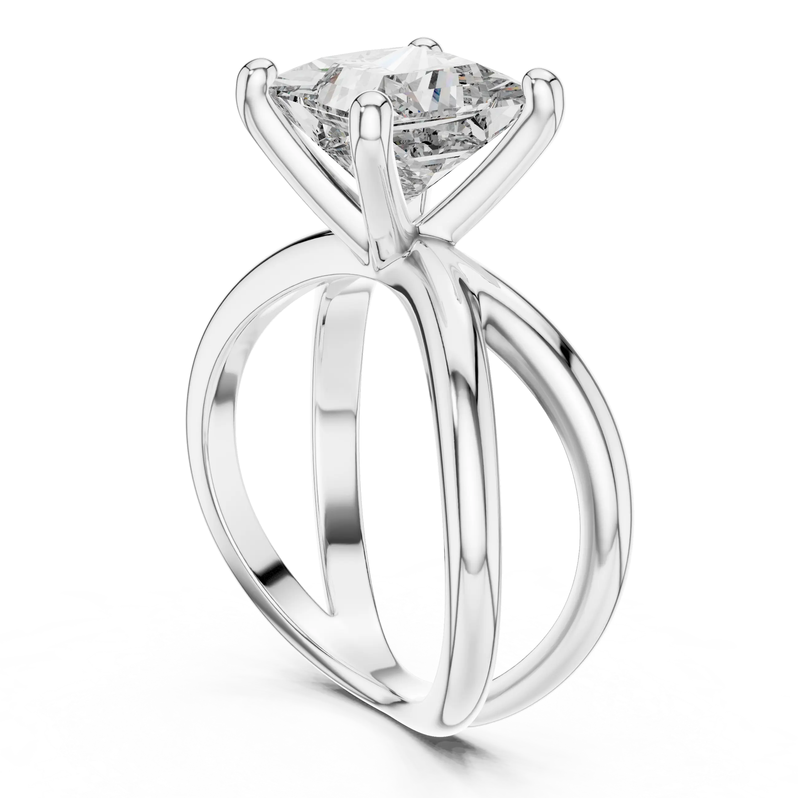 MJR034 - Princess Cut Crossover Lattice Solitaire Ring