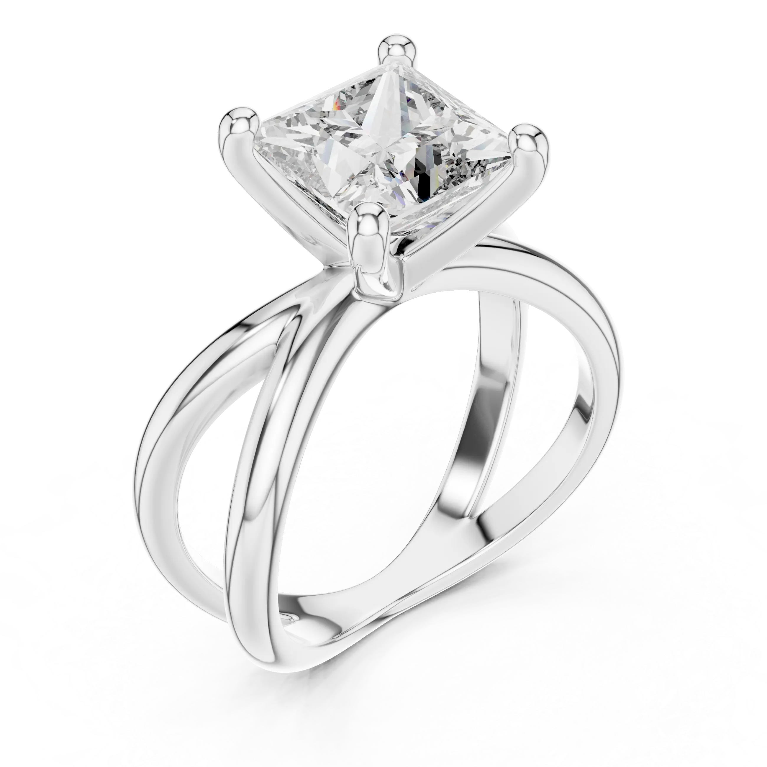 MJR034 - Princess Cut Crossover Lattice Solitaire Ring