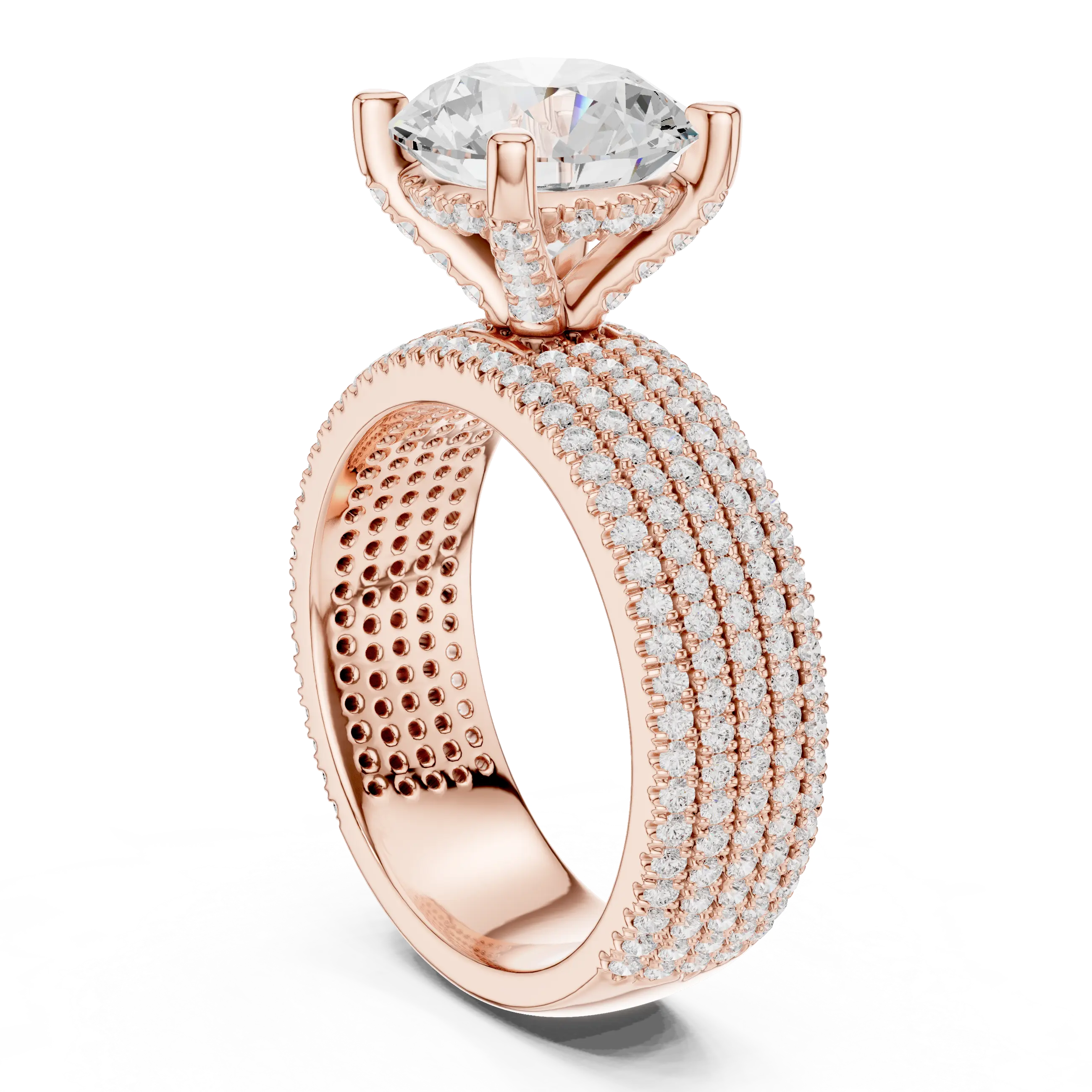 MJA017 - Round Cut Statement Ring with Four Row Pavé Band