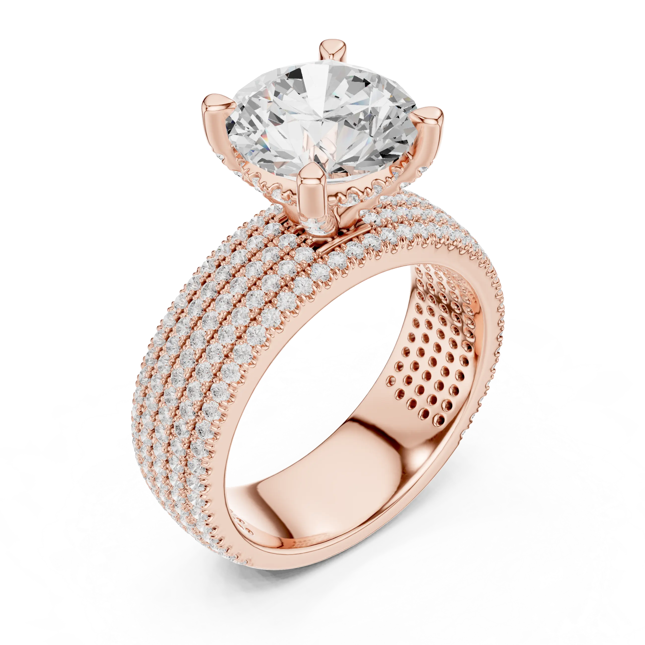 MJA017 - Round Cut Statement Ring with Four Row Pavé Band