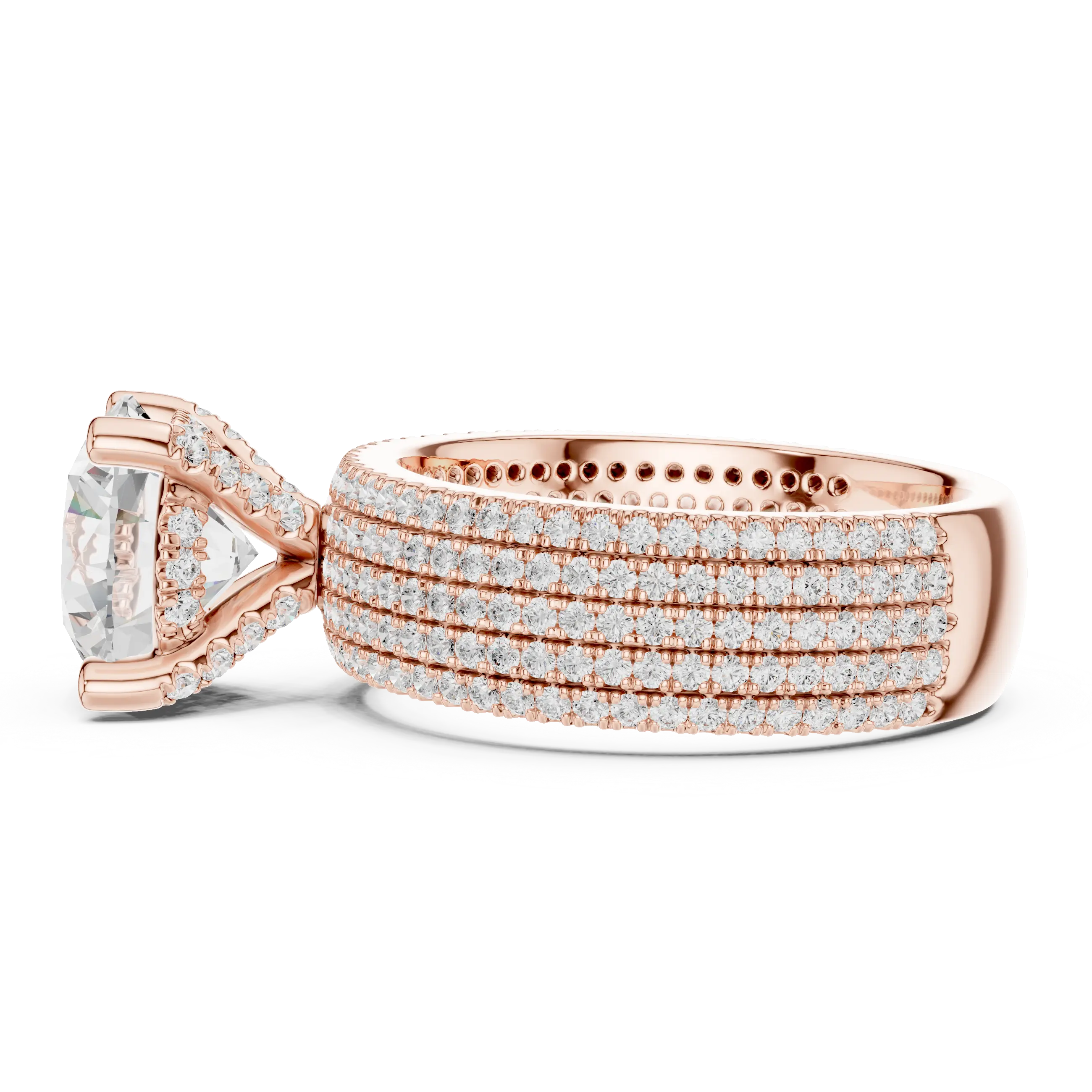 MJA017 - Round Cut Statement Ring with Four Row Pavé Band