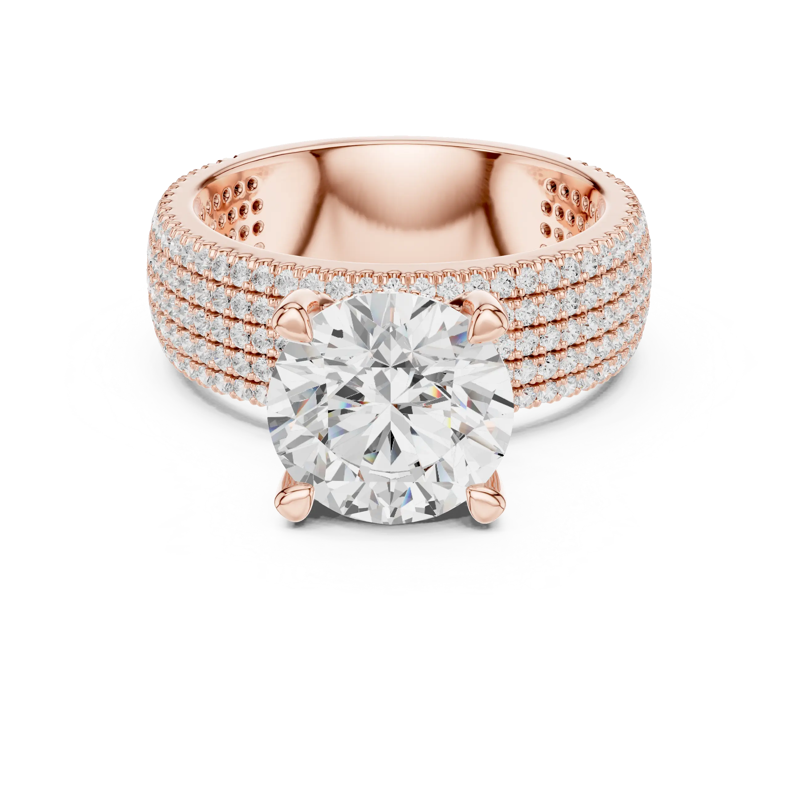 MJA017 - Round Cut Statement Ring with Four Row Pavé Band
