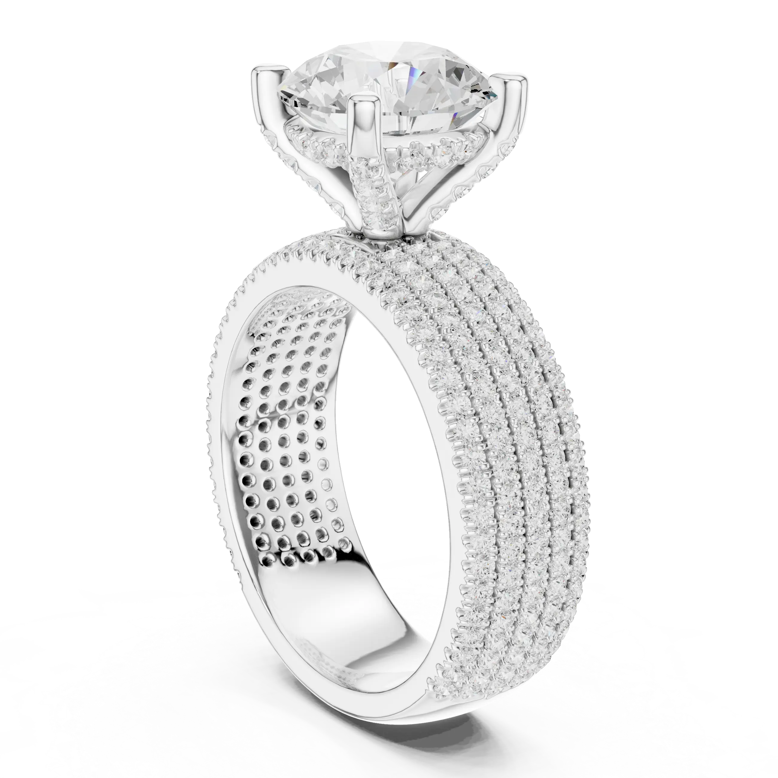 MJA017 - Round Cut Statement Ring with Four Row Pavé Band