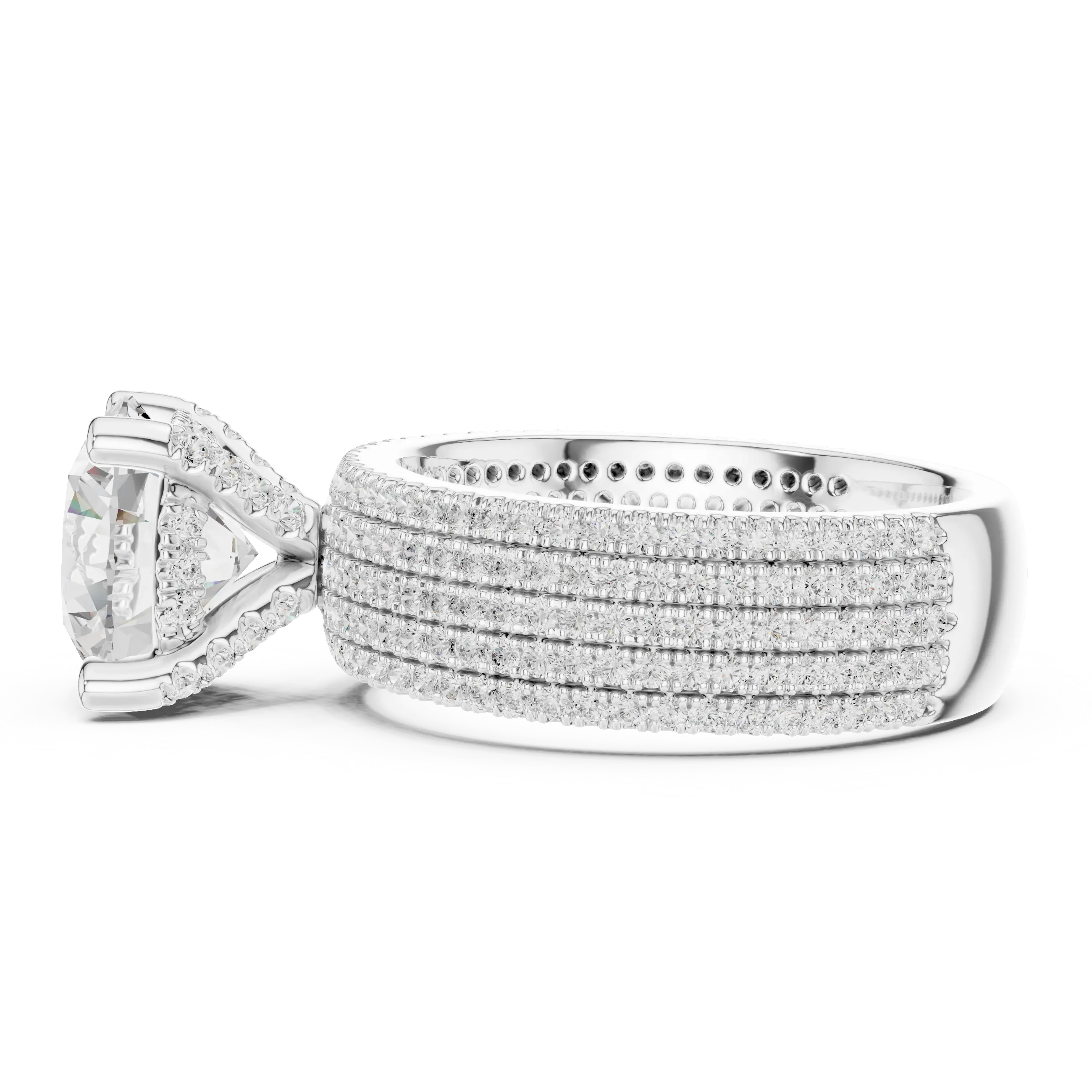 MJA017 - Round Cut Statement Ring with Four Row Pavé Band
