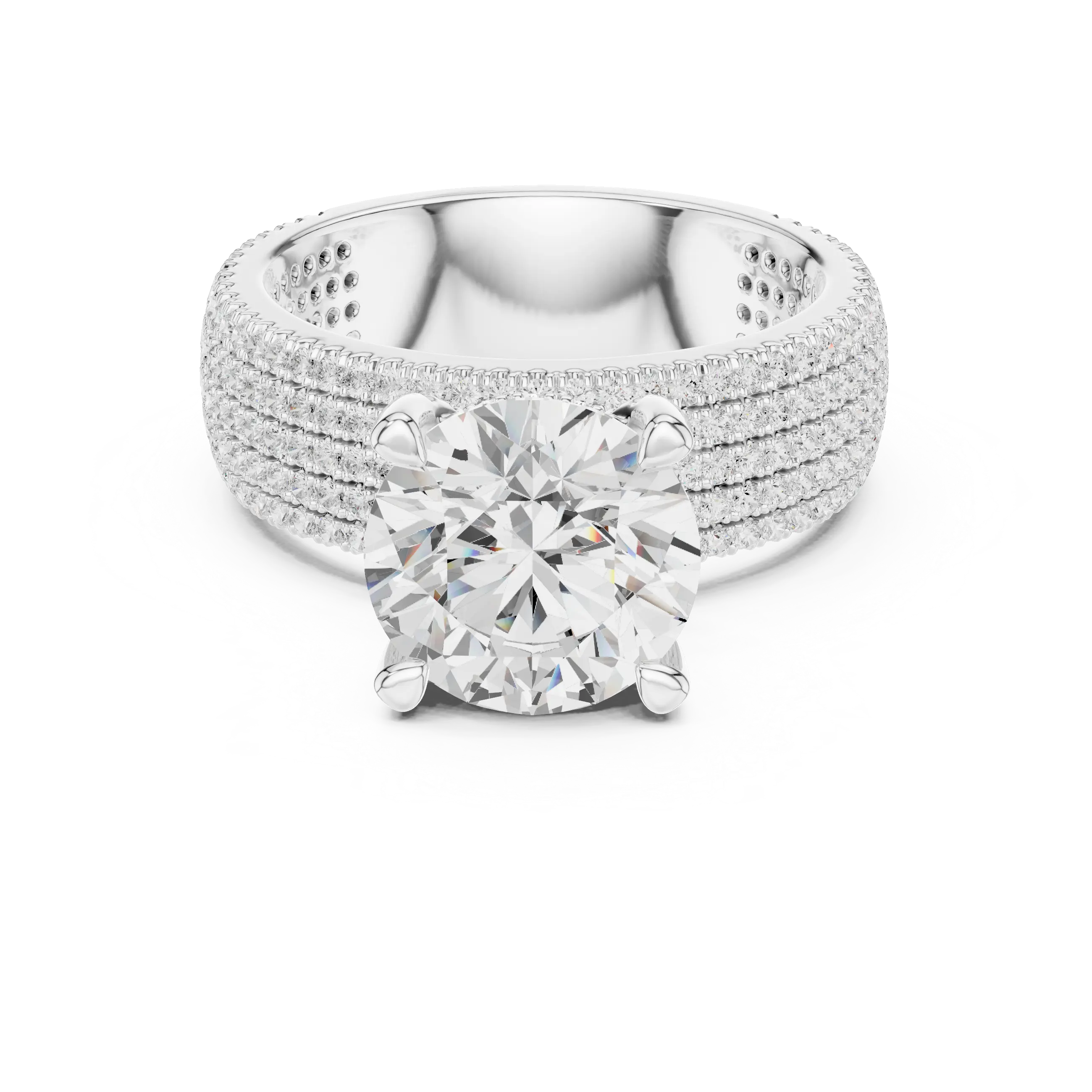MJA017 - Round Cut Statement Ring with Four Row Pavé Band