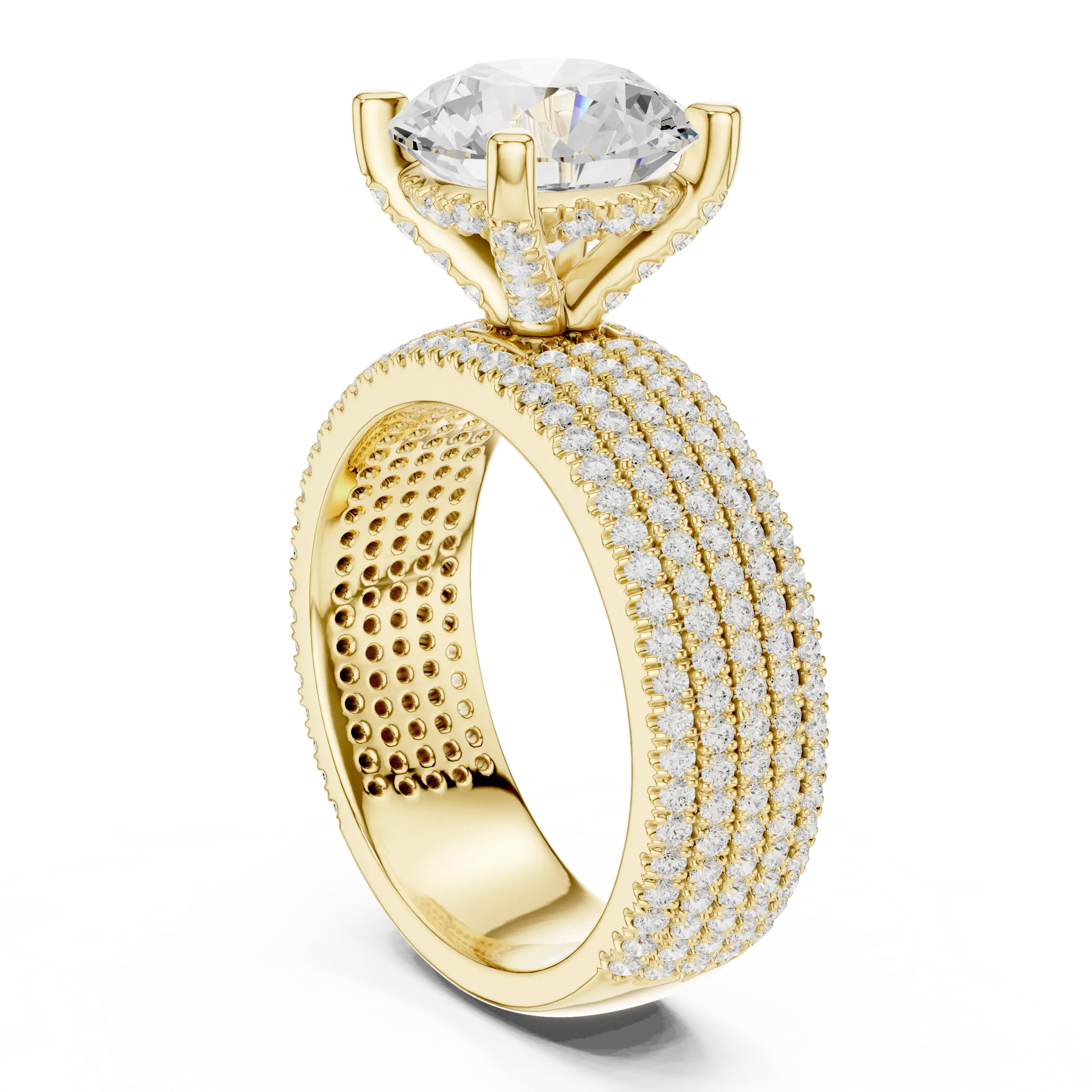 MJA017 - Round Cut Statement Ring with Four Row Pavé Band