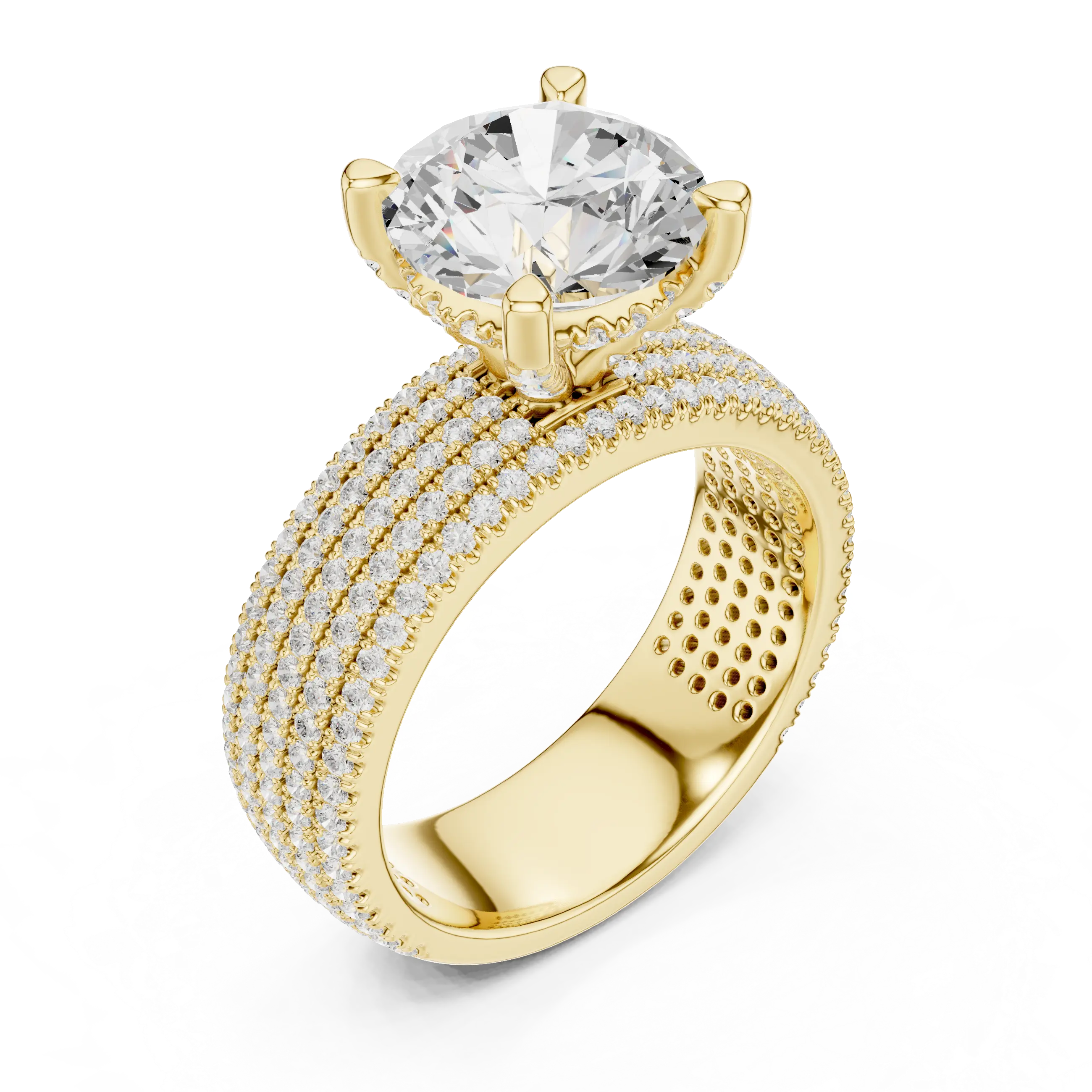 MJA017 - Round Cut Statement Ring with Four Row Pavé Band