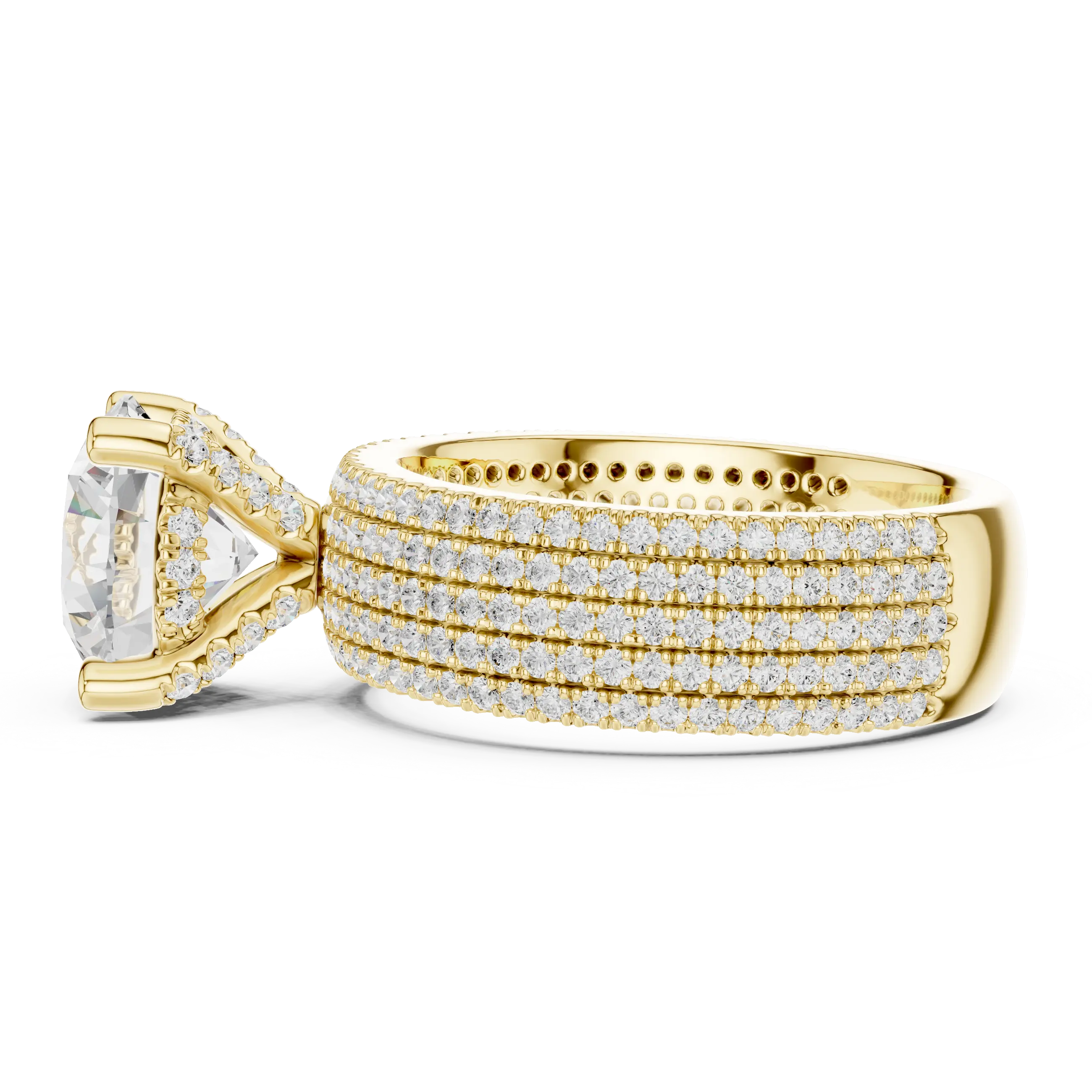 MJA017 - Round Cut Statement Ring with Four Row Pavé Band