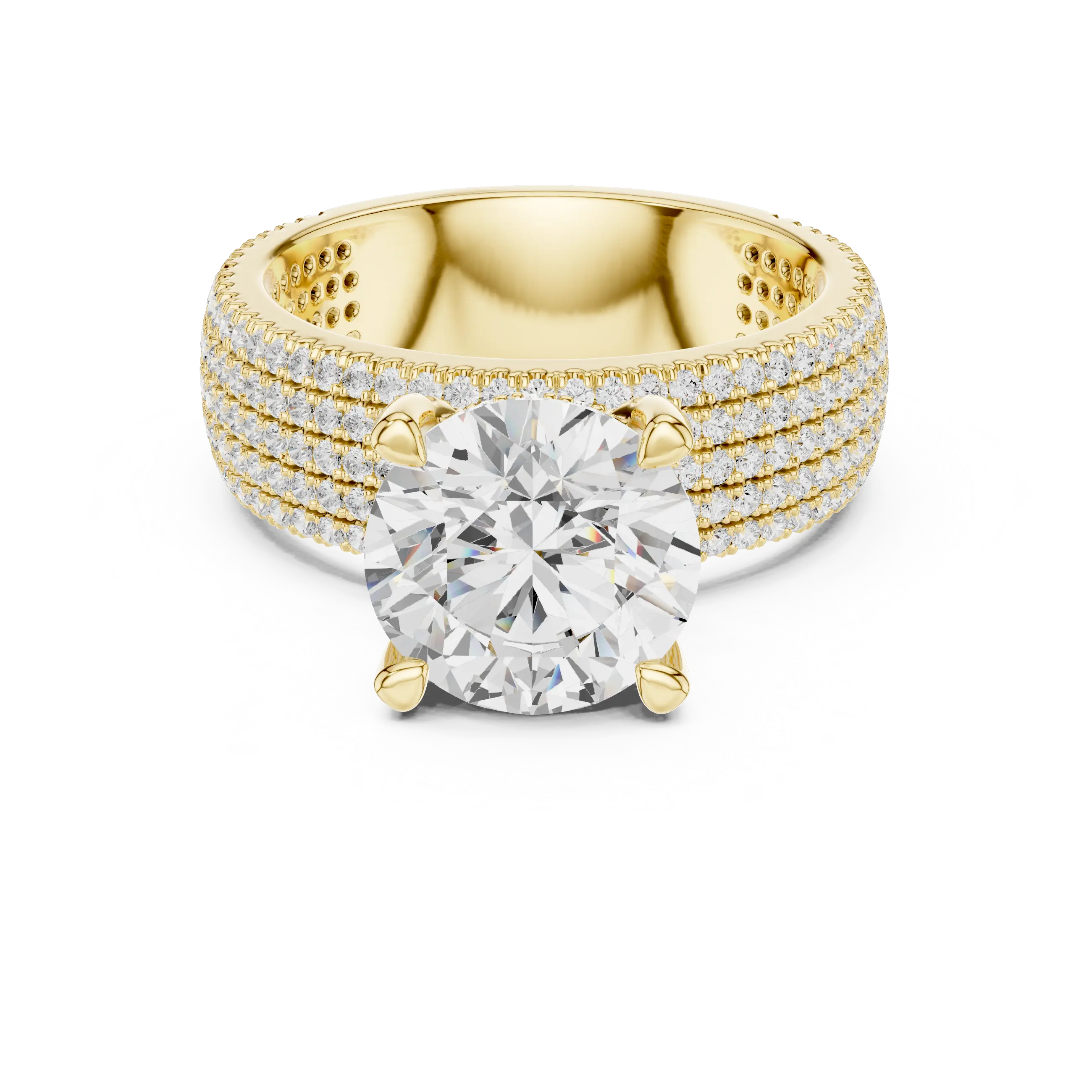 MJA017 - Round Cut Statement Ring with Four Row Pavé Band
