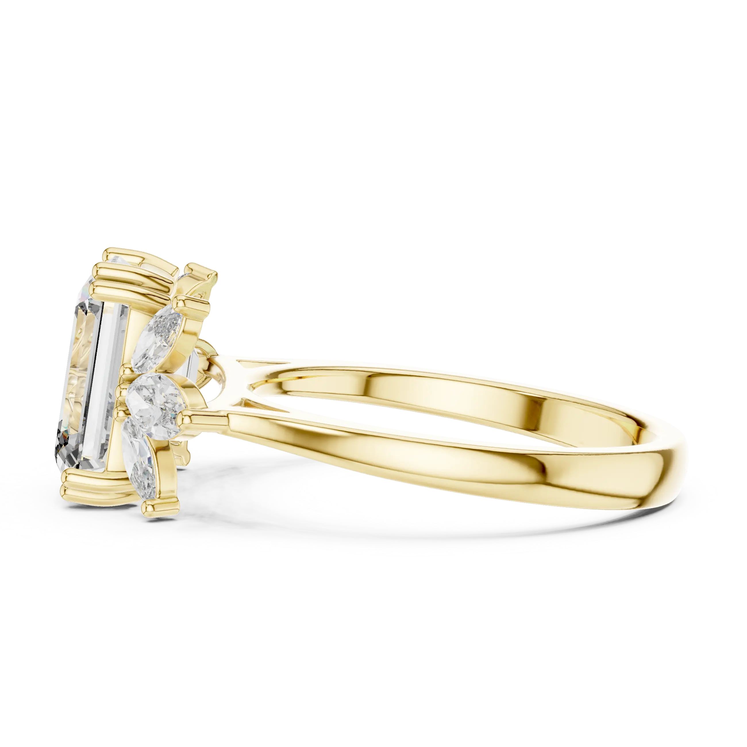MJR0123 - Floral Cluster Emerald Cut Ring with Marquise Side Petals