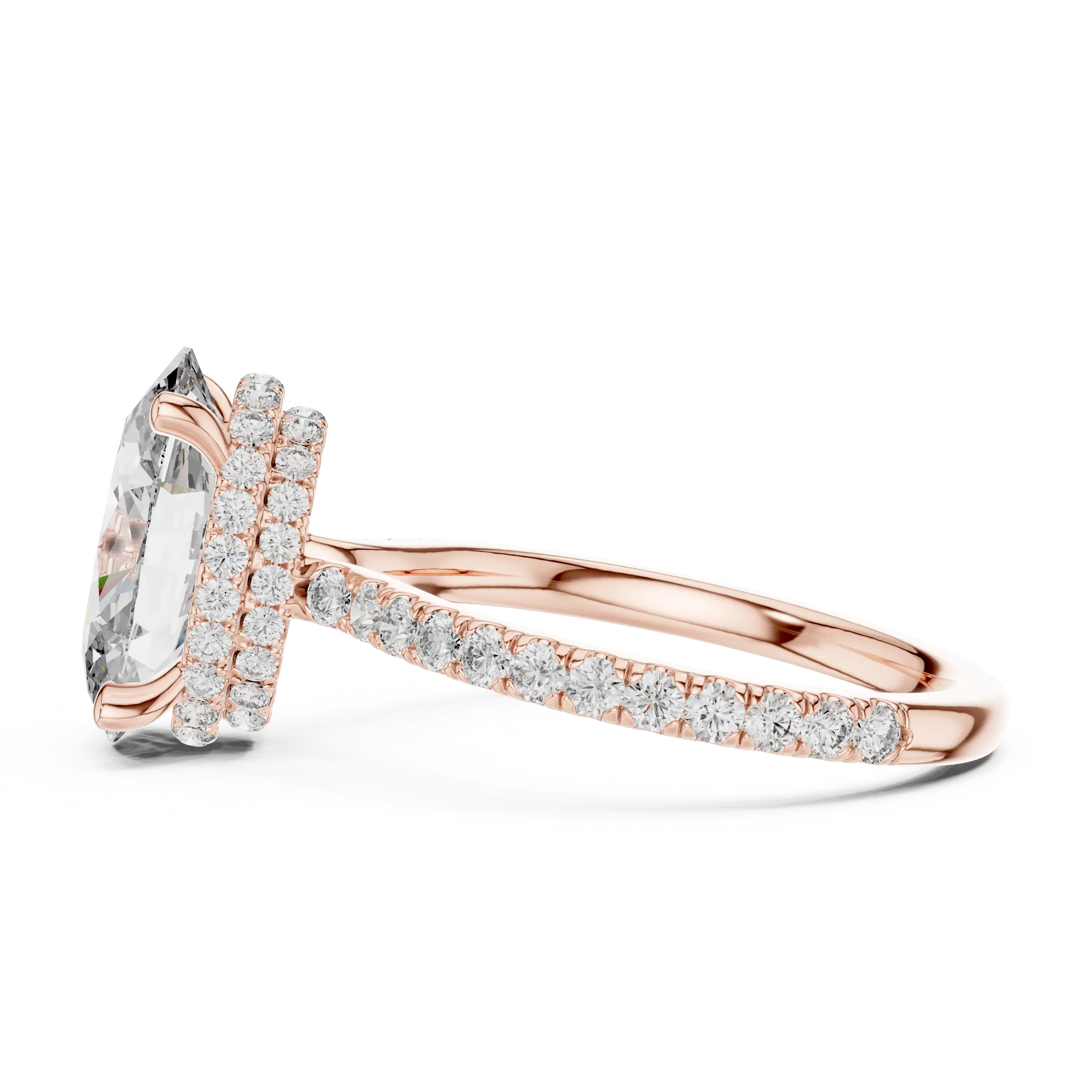 MJR0114 -Double Hidden Halo Oval Solitaire Ring with Pavé Band