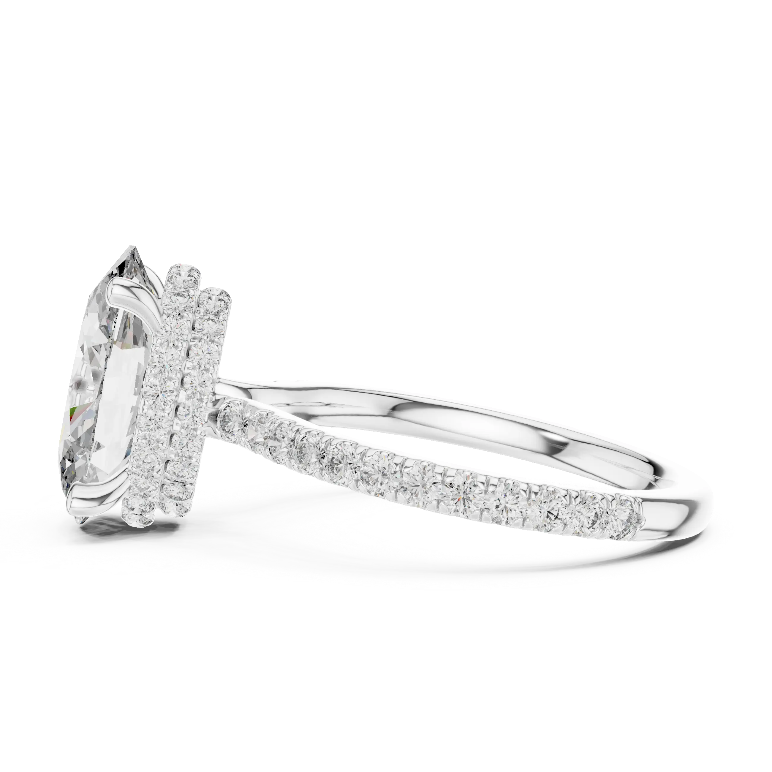 MJR0114 -Double Hidden Halo Oval Solitaire Ring with Pavé Band