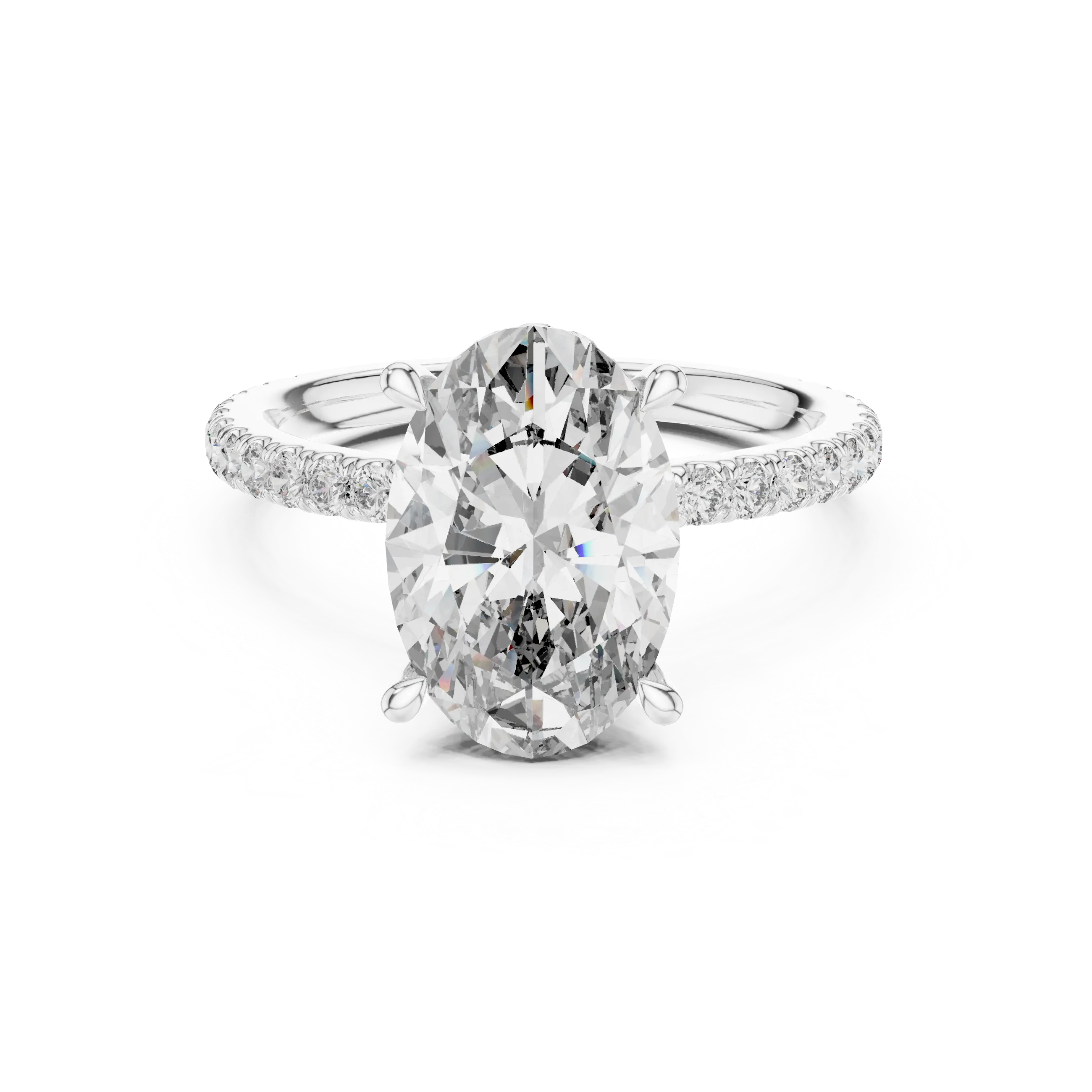 MJR0114 -Double Hidden Halo Oval Solitaire Ring with Pavé Band