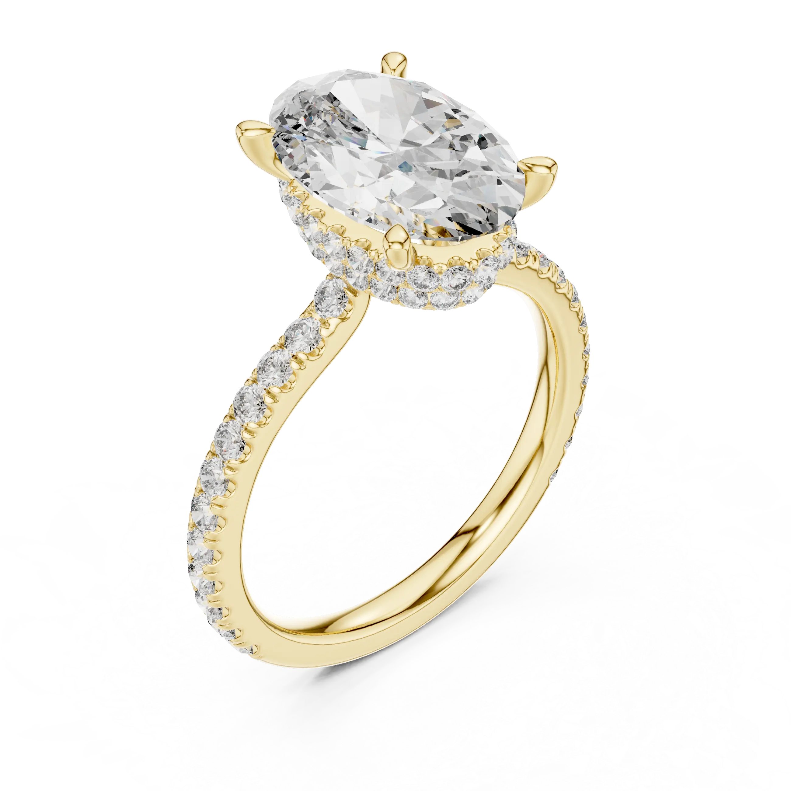MJR0114 -Double Hidden Halo Oval Solitaire Ring with Pavé Band