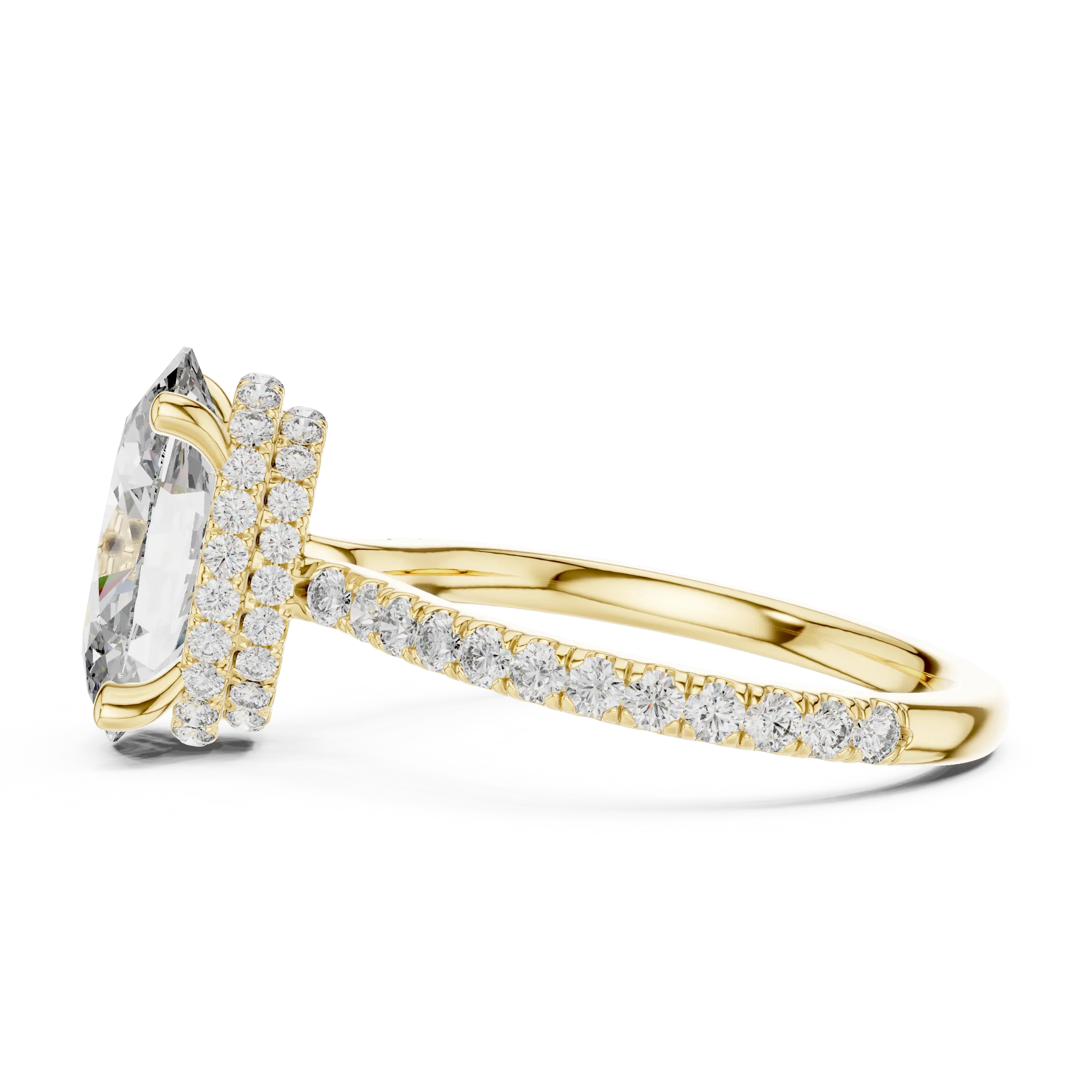 MJR0114 -Double Hidden Halo Oval Solitaire Ring with Pavé Band