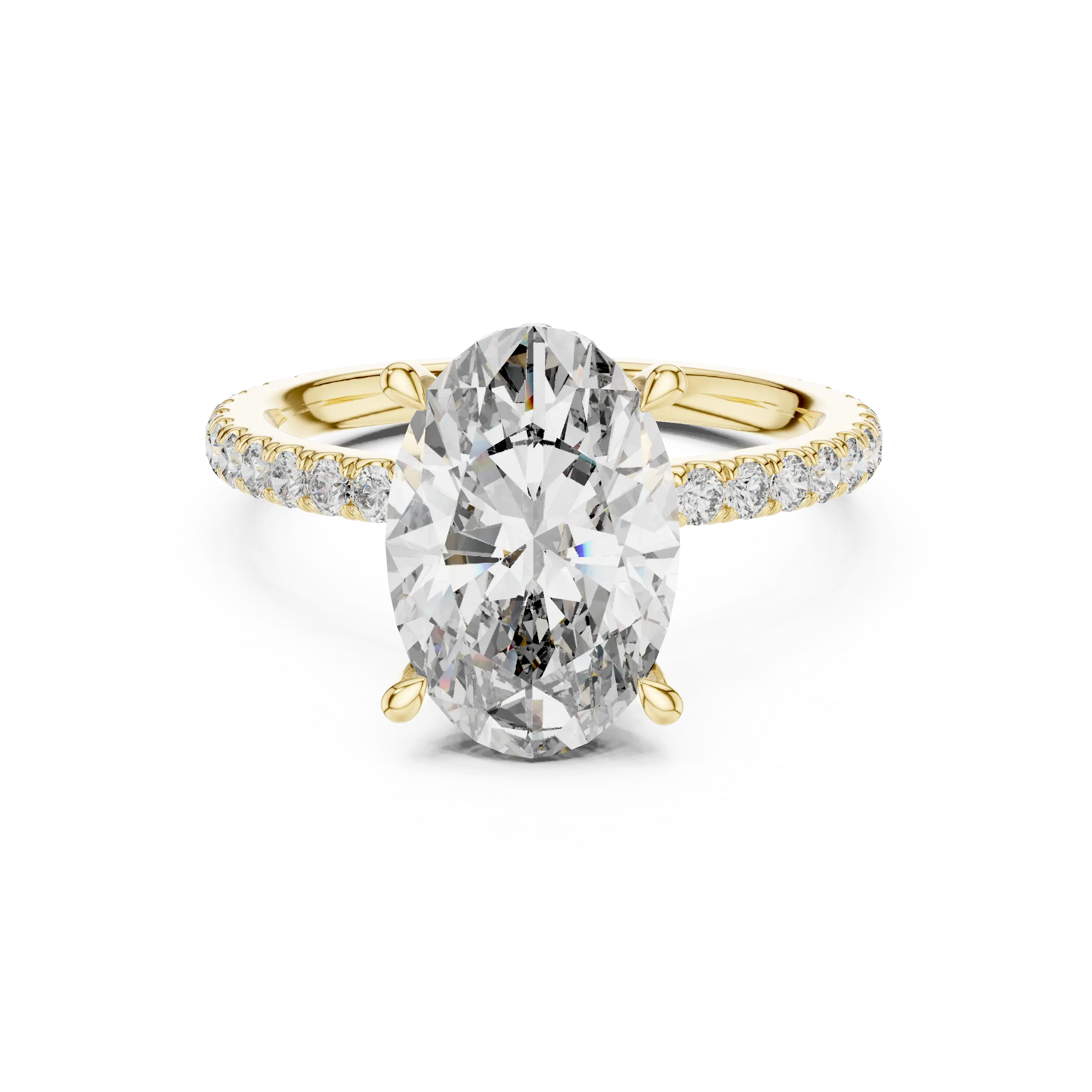 MJR0114 -Double Hidden Halo Oval Solitaire Ring with Pavé Band