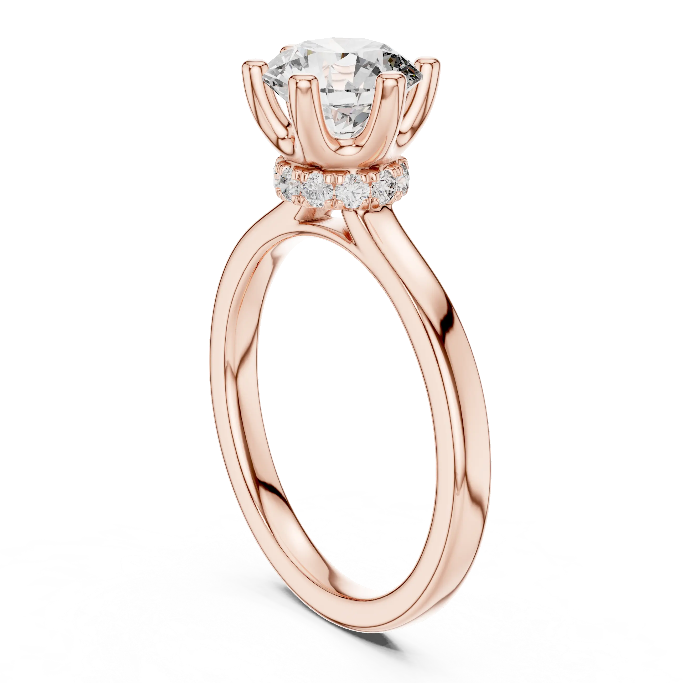 MJR0117 -Six-Prong Round Solitaire Ring with Hidden Sparkle Collar