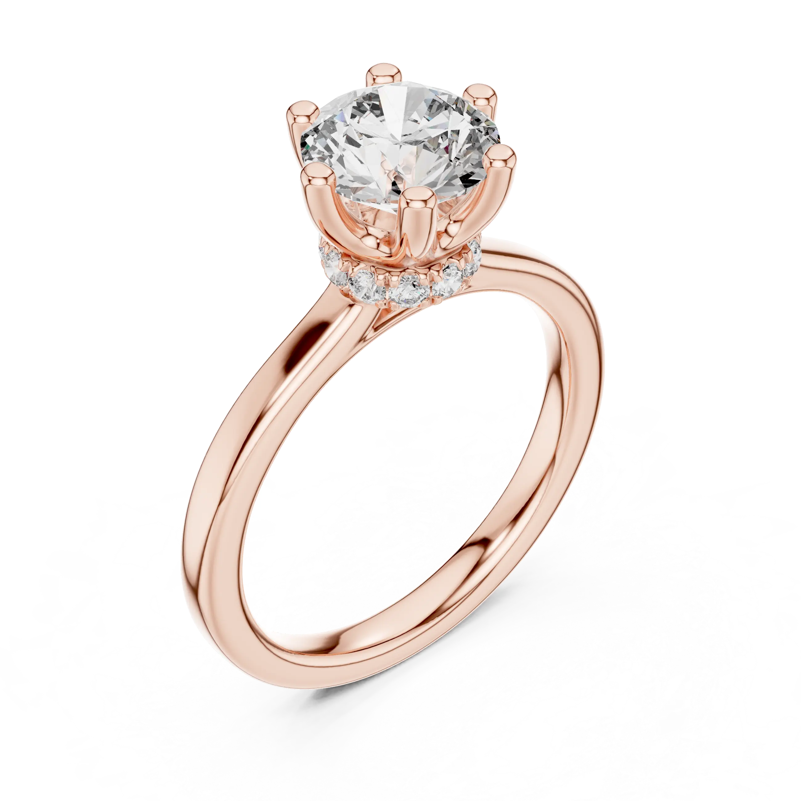 MJR0117 -Six-Prong Round Solitaire Ring with Hidden Sparkle Collar
