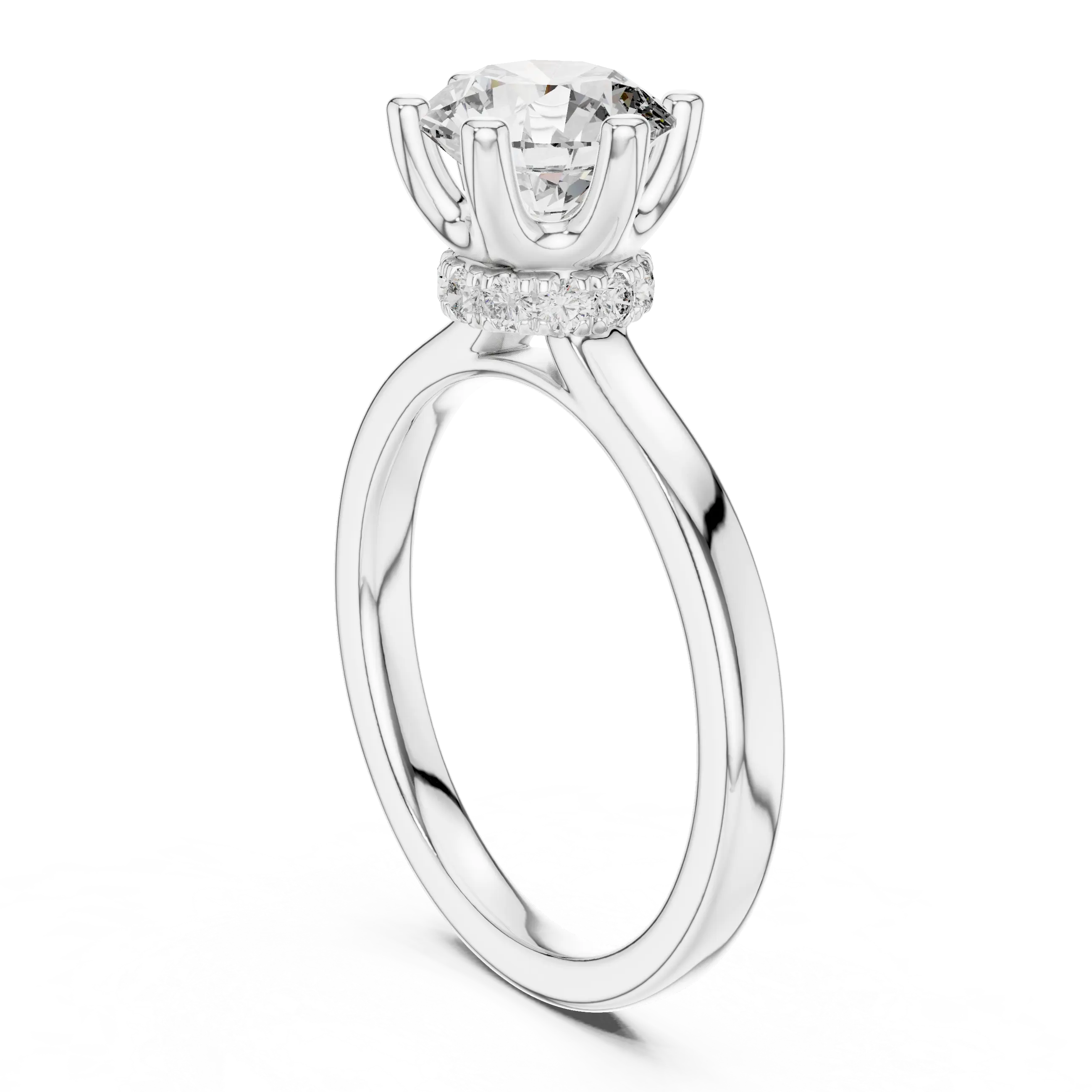 MJR0117 -Six-Prong Round Solitaire Ring with Hidden Sparkle Collar