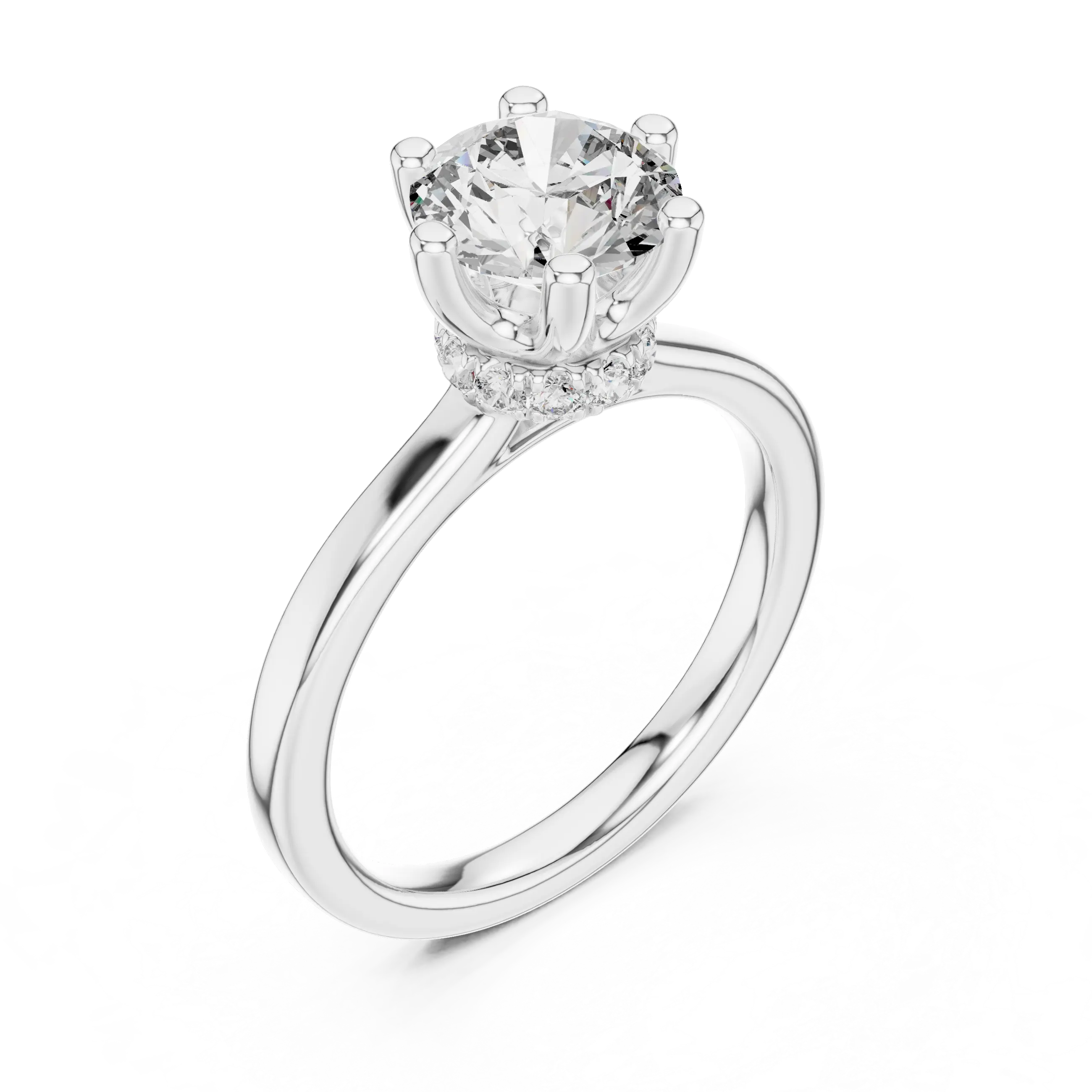 MJR0117 -Six-Prong Round Solitaire Ring with Hidden Sparkle Collar