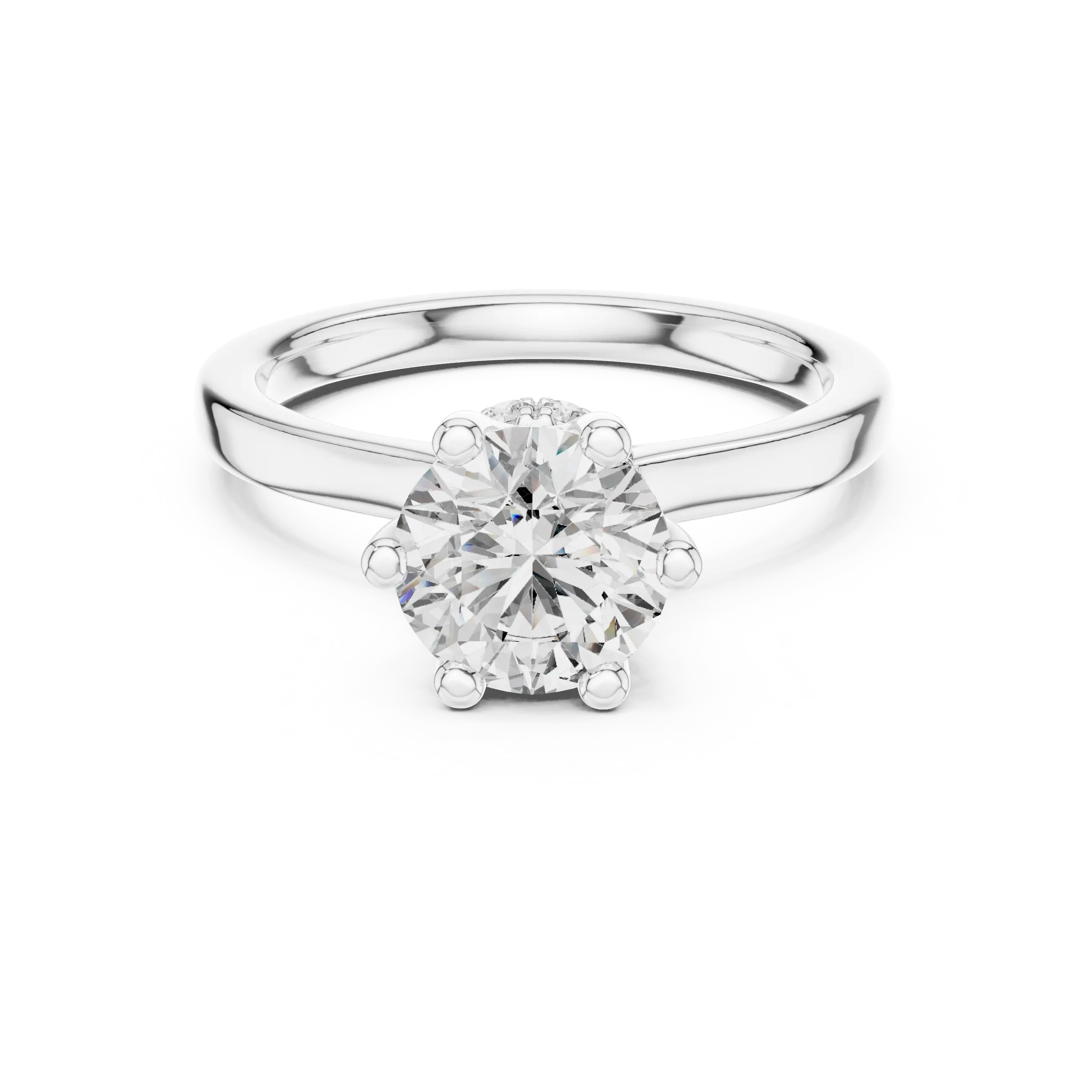 MJR0117 -Six-Prong Round Solitaire Ring with Hidden Sparkle Collar