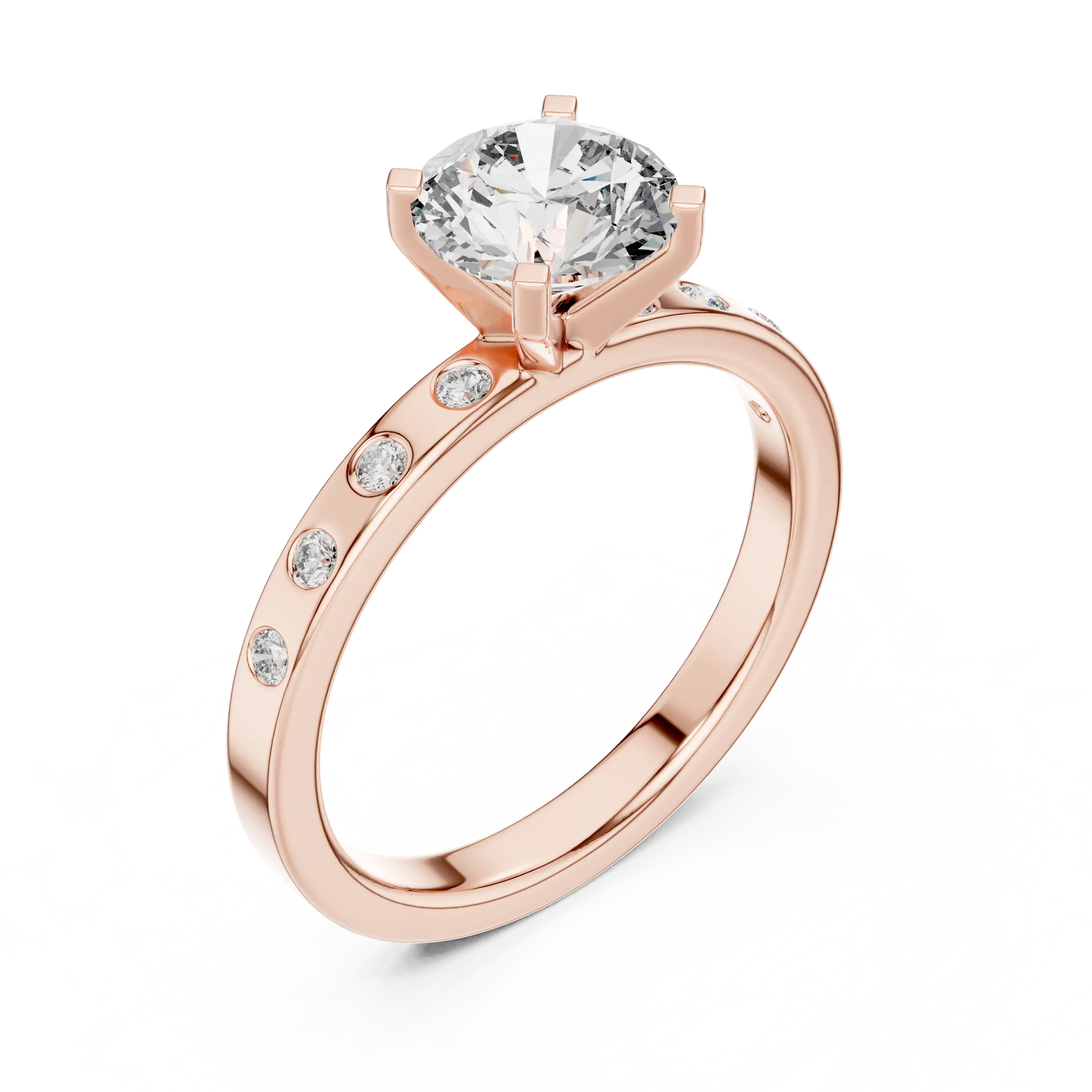 MJR0119 - Flush-Set Bezel Accent Round Solitaire Engagement Ring