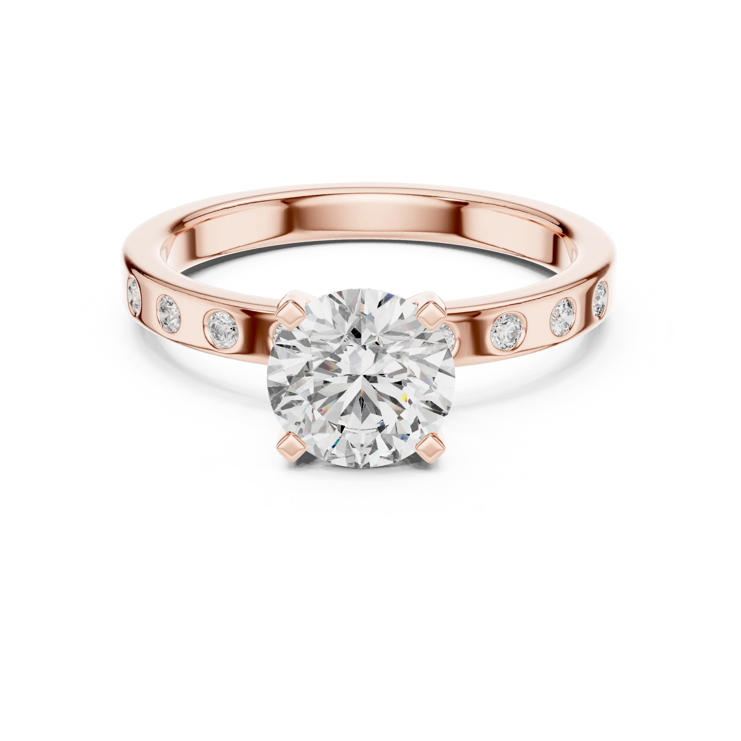 MJR0119 - Flush-Set Bezel Accent Round Solitaire Engagement Ring