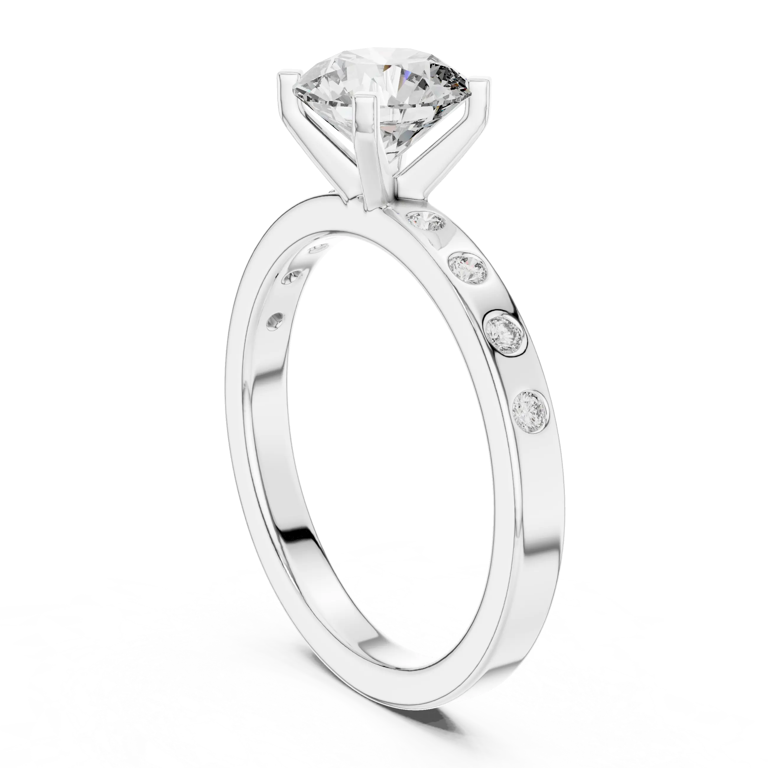 MJR0119 - Flush-Set Bezel Accent Round Solitaire Engagement Ring