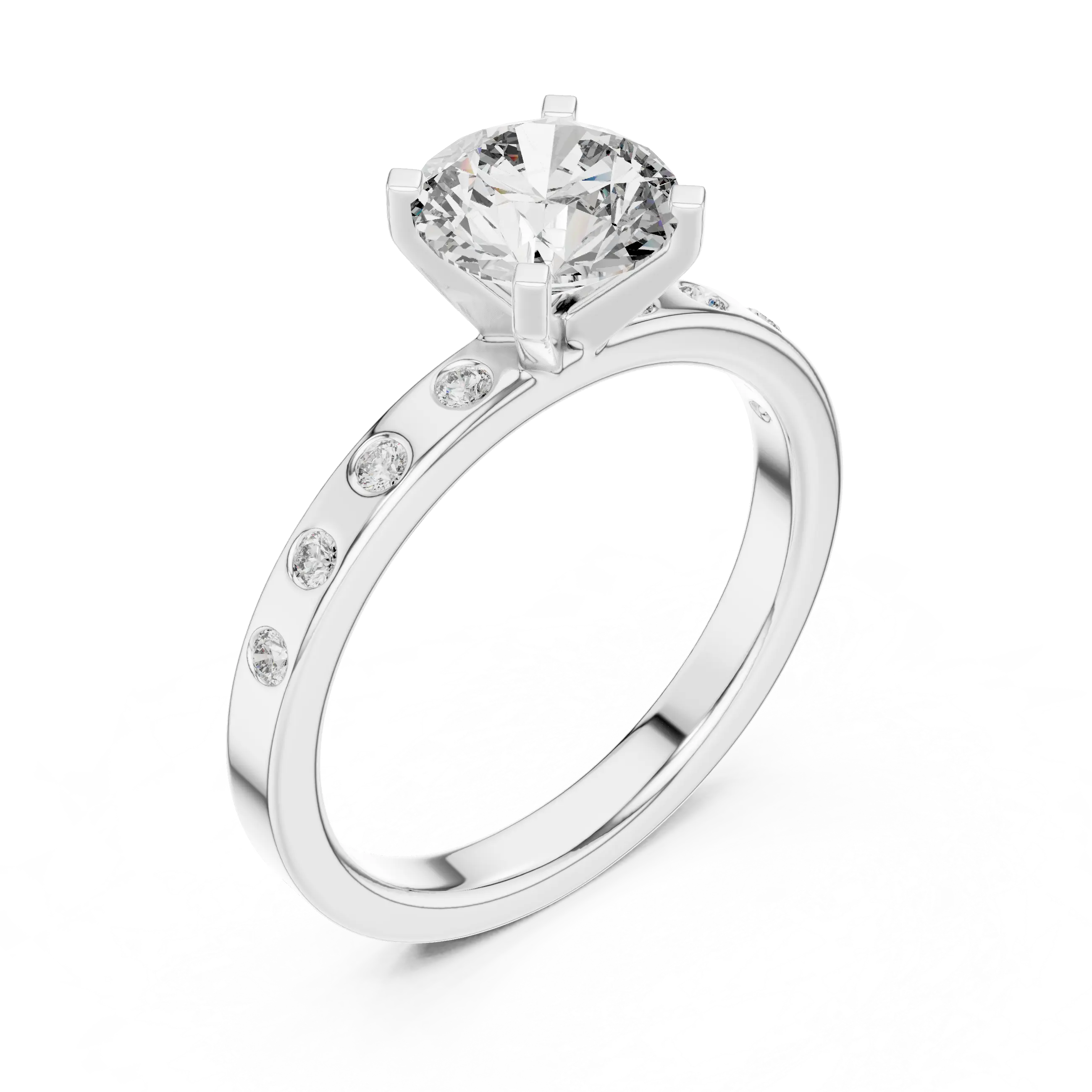 MJR0119 - Flush-Set Bezel Accent Round Solitaire Engagement Ring