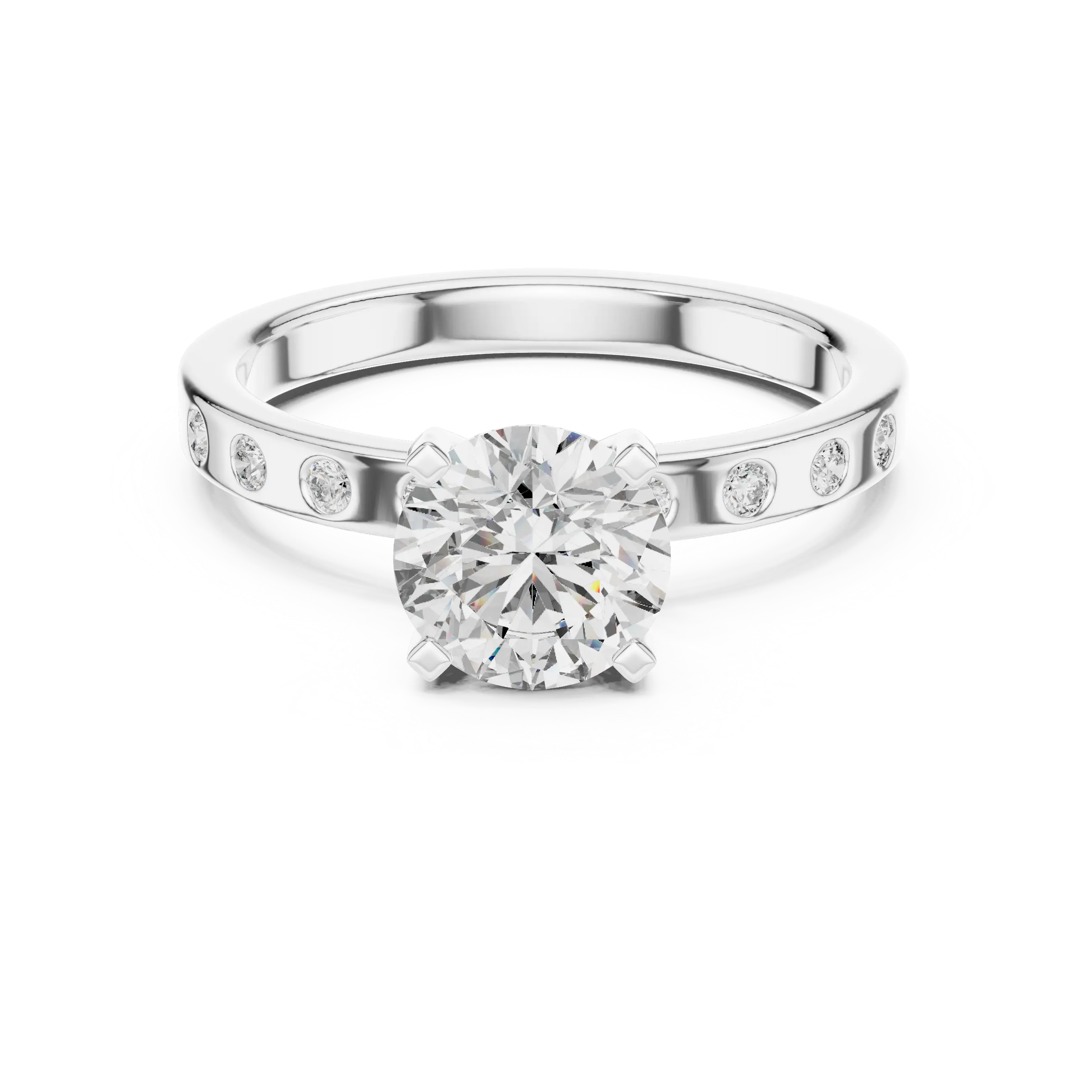 MJR0119 - Flush-Set Bezel Accent Round Solitaire Engagement Ring