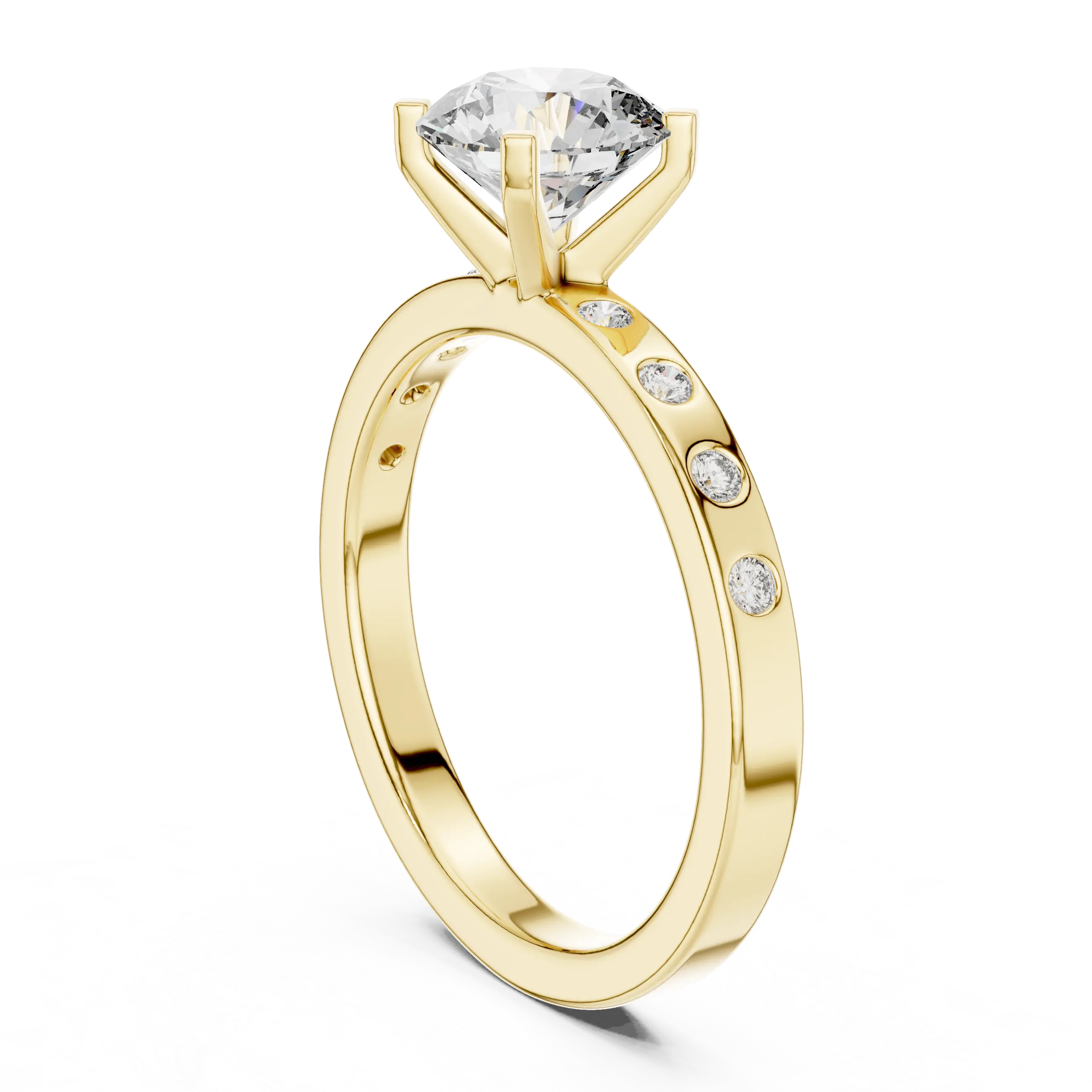 MJR0119 - Flush-Set Bezel Accent Round Solitaire Engagement Ring