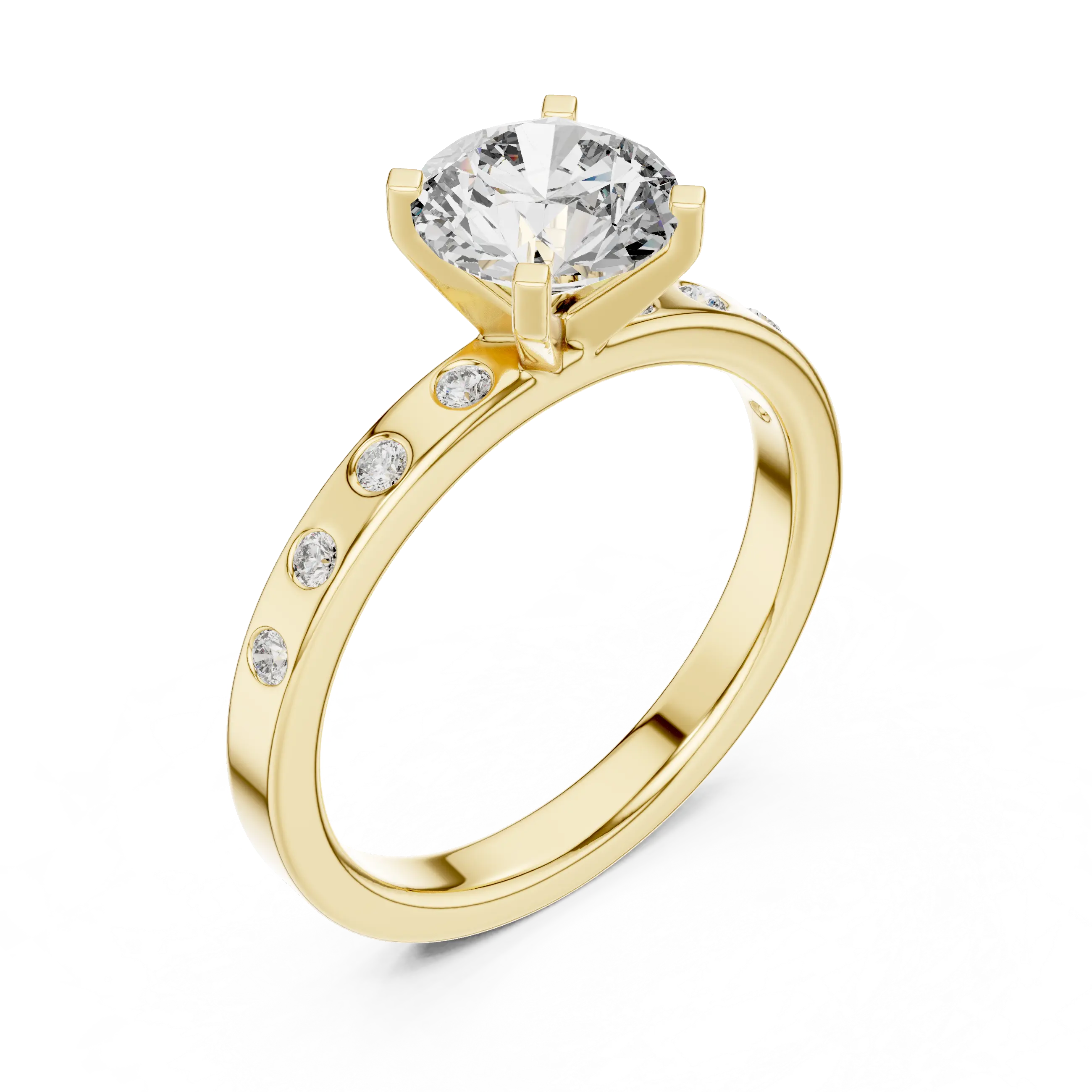 MJR0119 - Flush-Set Bezel Accent Round Solitaire Engagement Ring