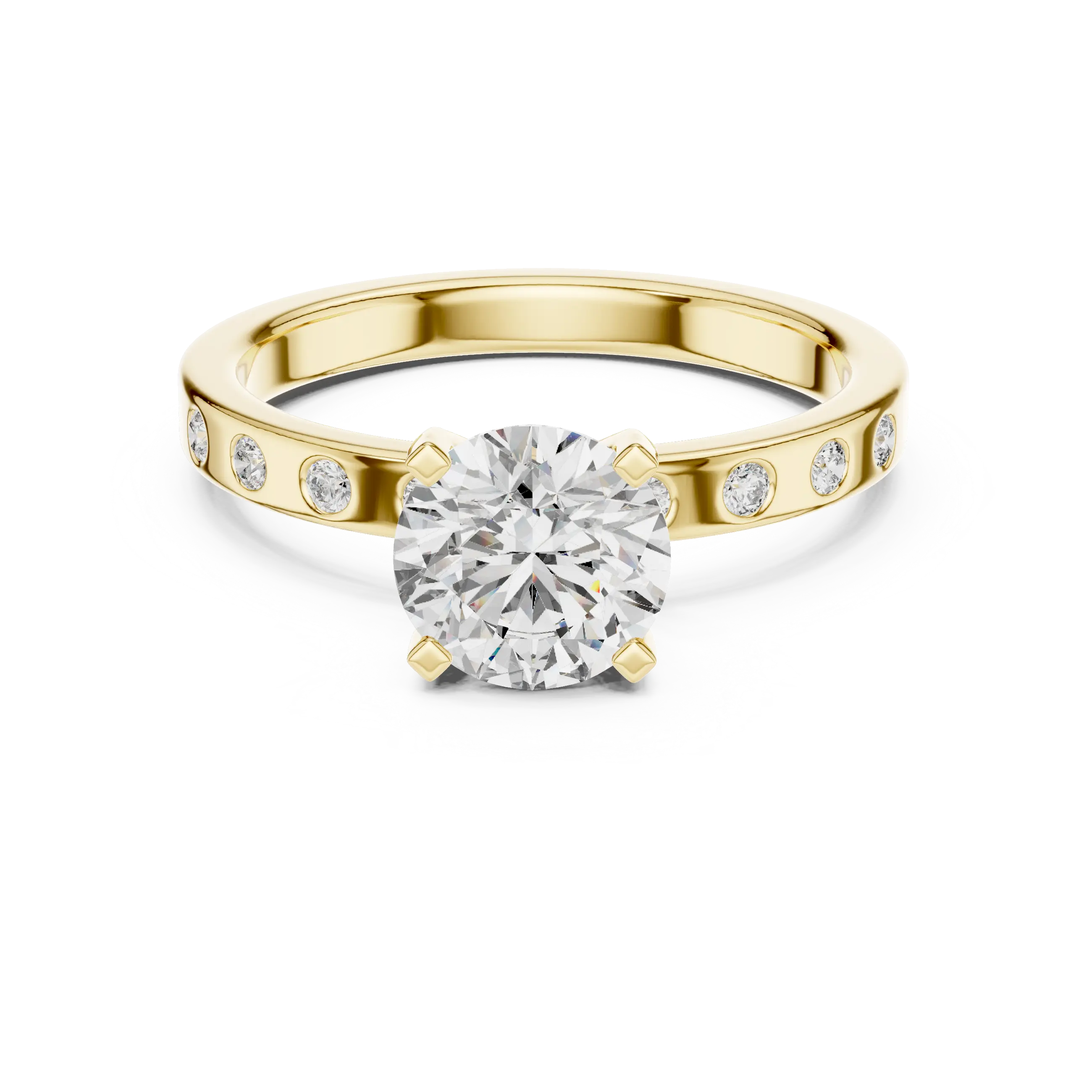 MJR0119 - Flush-Set Bezel Accent Round Solitaire Engagement Ring