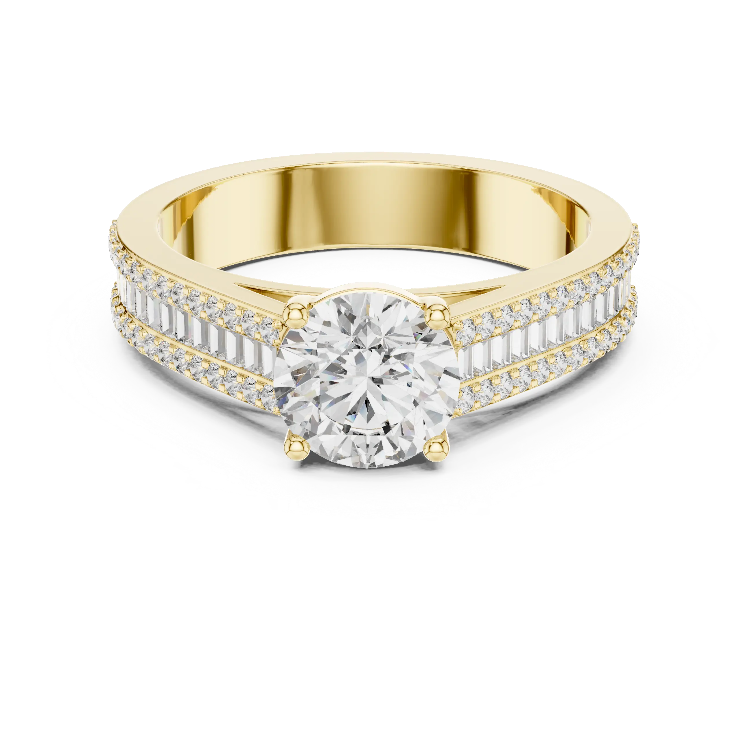 MJR0152 - Round Center Ring with Baguette Channel and Pavé Edges