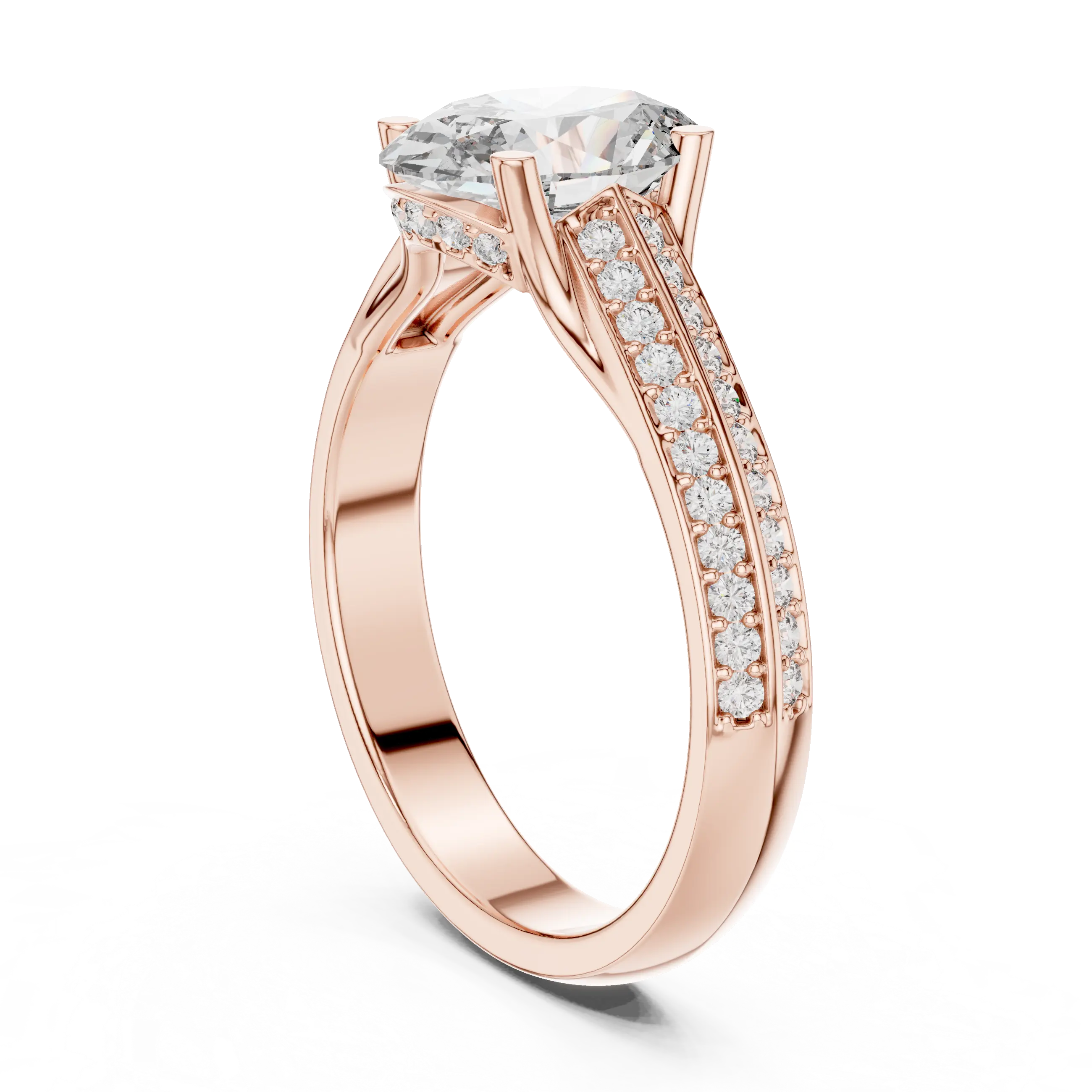 MJR0120 - Oval Center Stone Ring with Parallel Double Pavé Band
