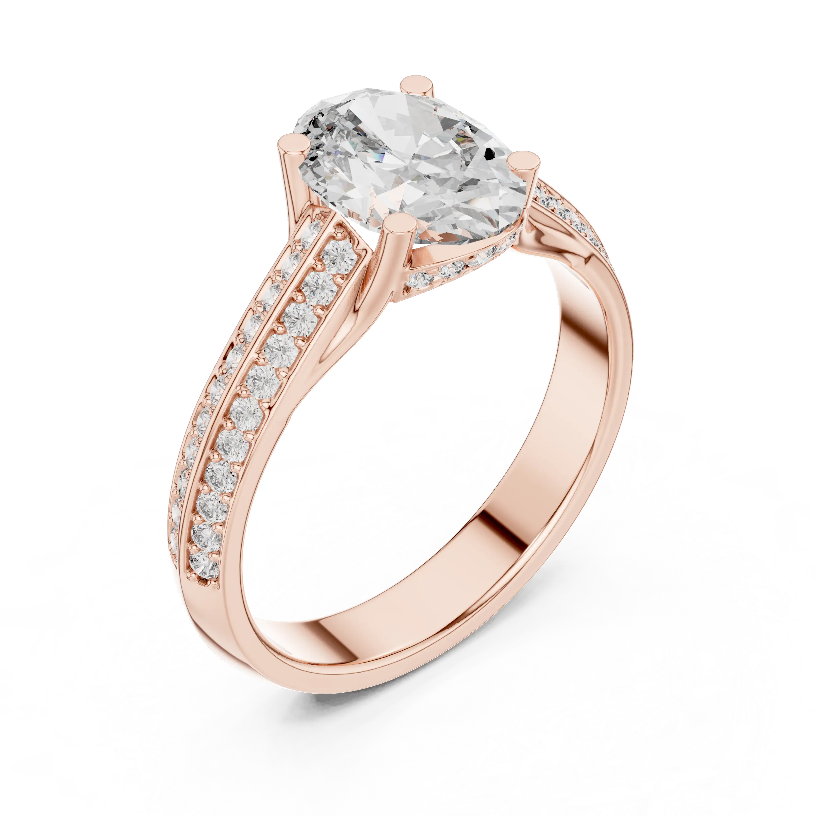 MJR0120 - Oval Center Stone Ring with Parallel Double Pavé Band