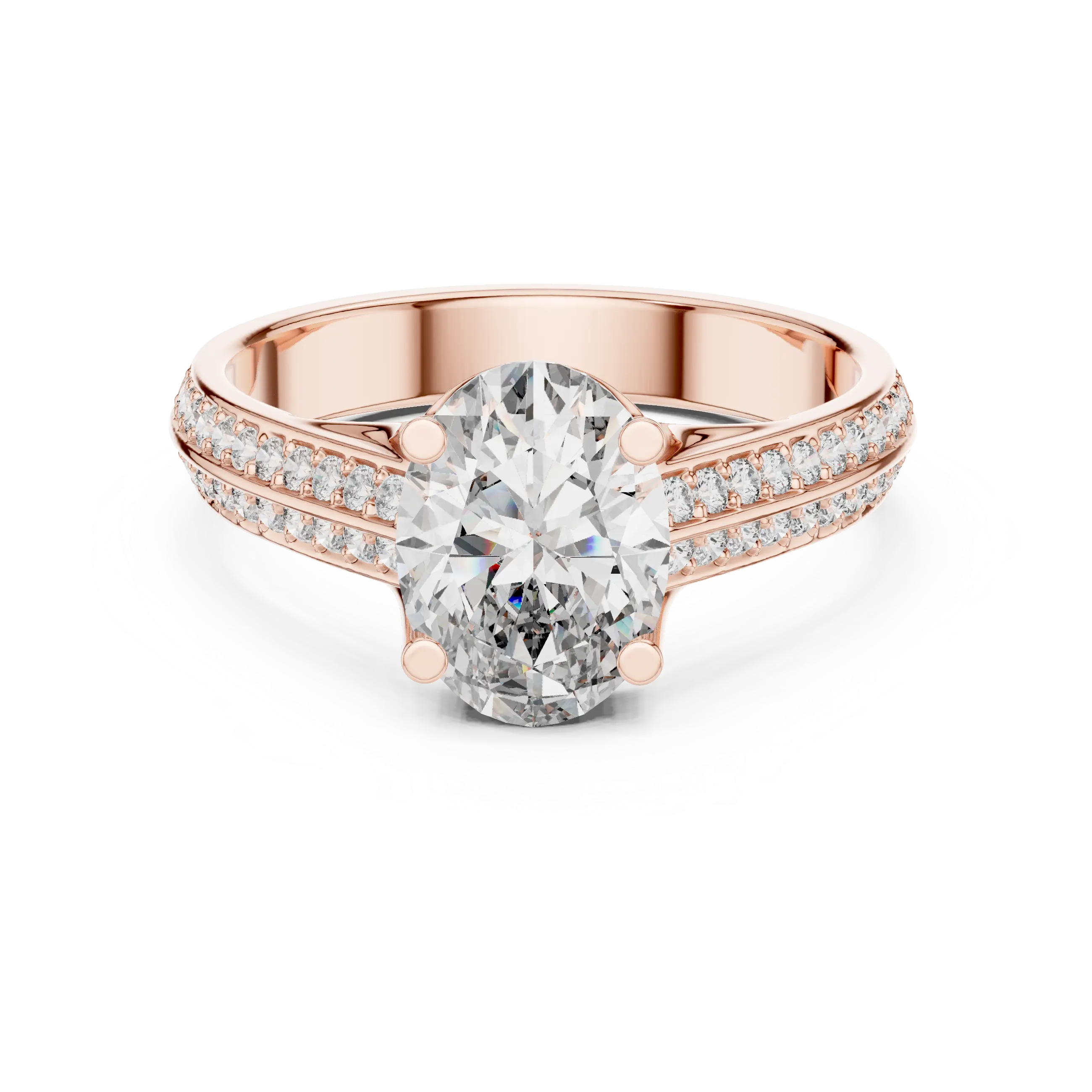 MJR0120 - Oval Center Stone Ring with Parallel Double Pavé Band