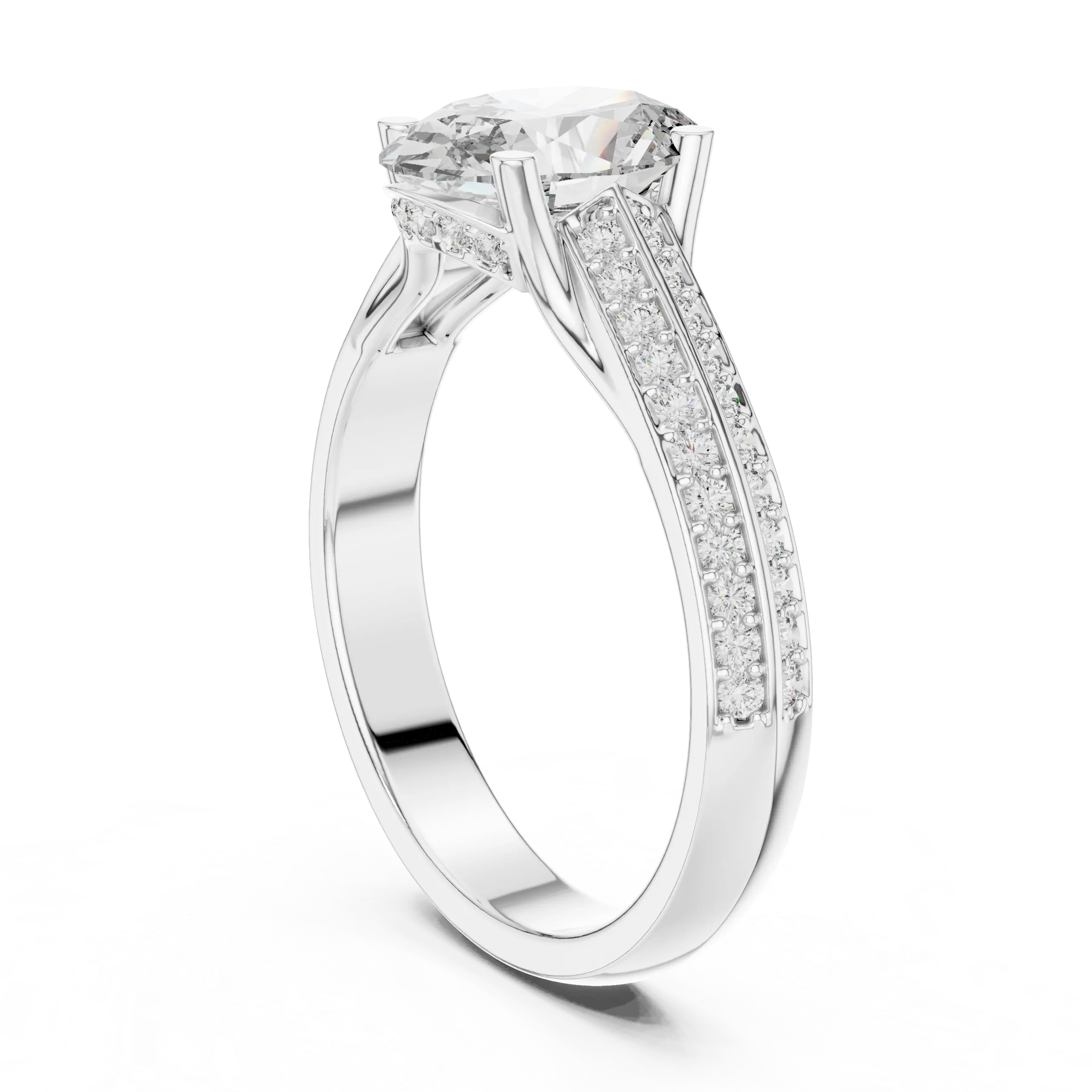 MJR0120 - Oval Center Stone Ring with Parallel Double Pavé Band