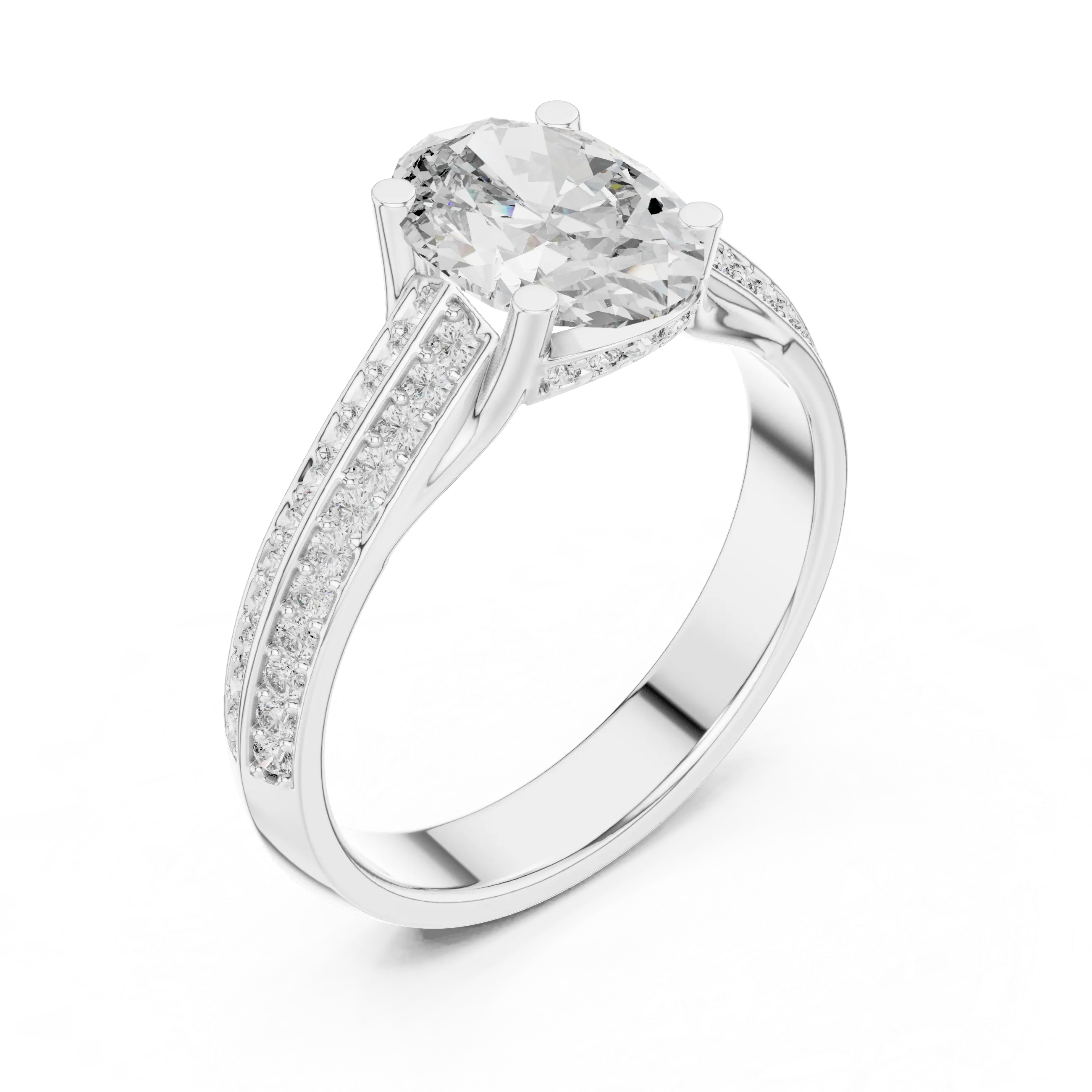 MJR0120 - Oval Center Stone Ring with Parallel Double Pavé Band