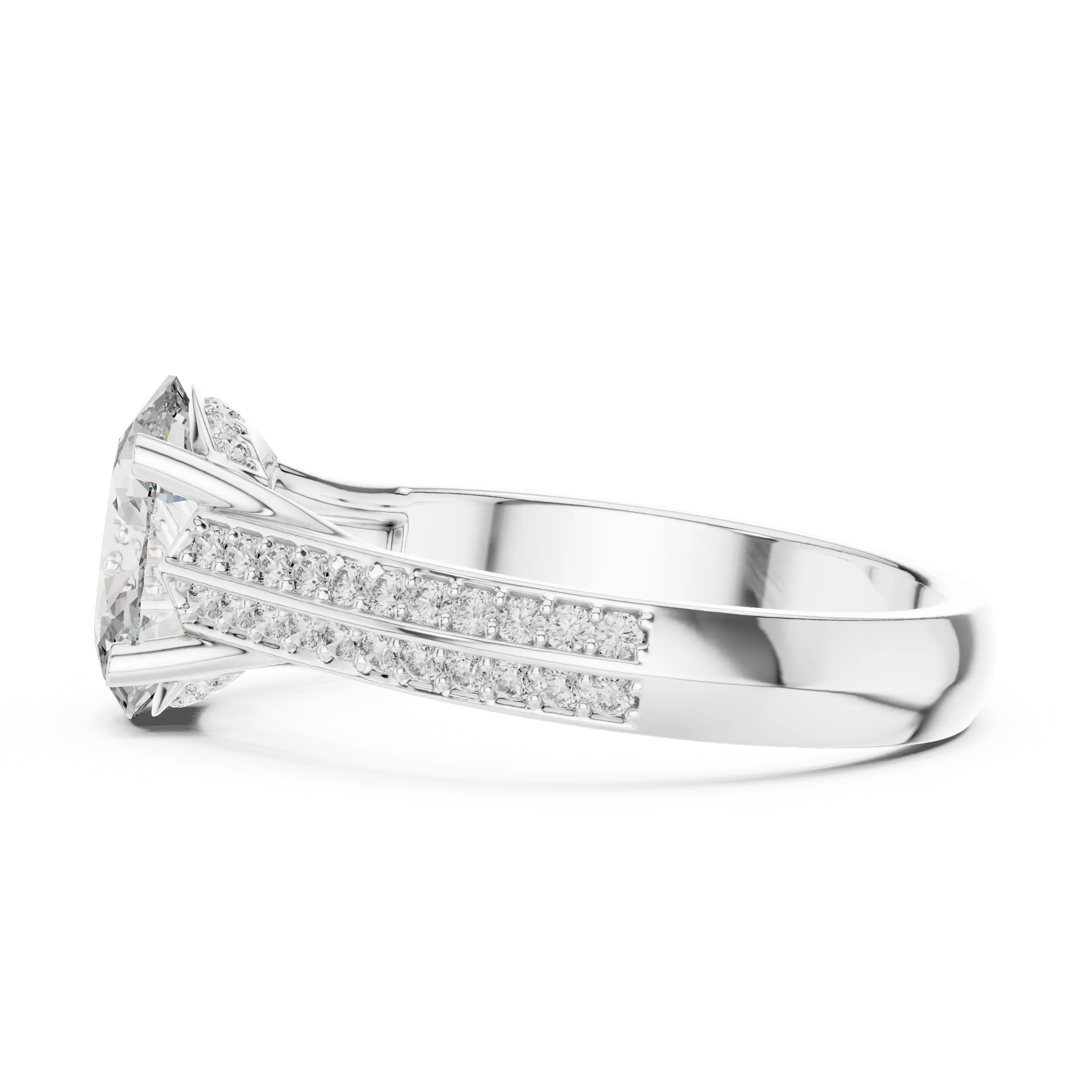 MJR0120 - Oval Center Stone Ring with Parallel Double Pavé Band