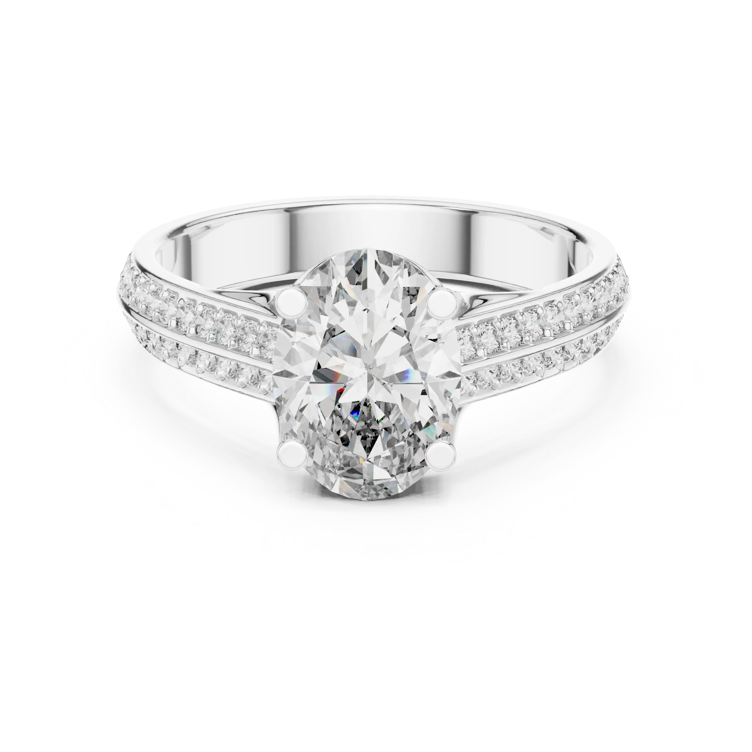 MJR0120 - Oval Center Stone Ring with Parallel Double Pavé Band