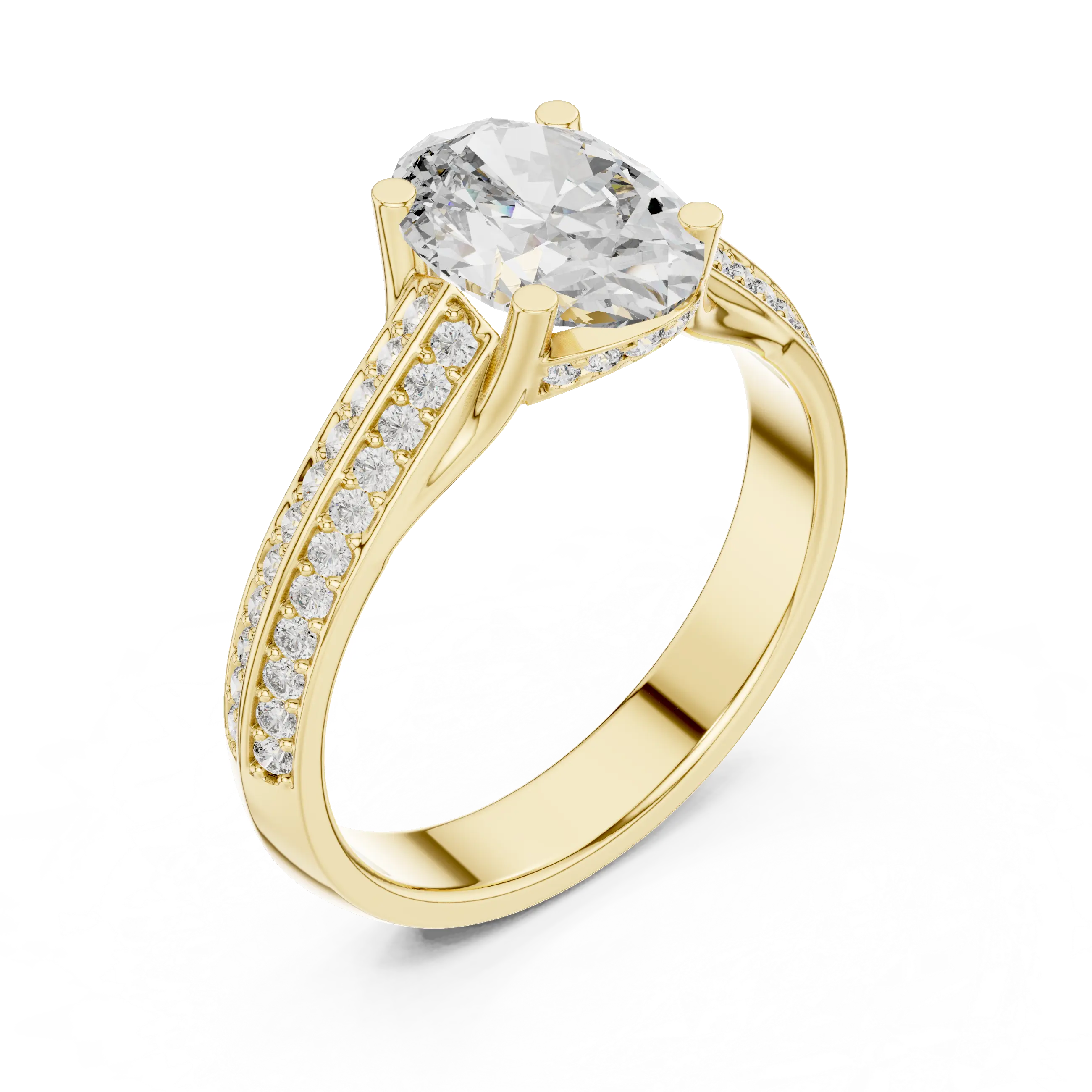 MJR0120 - Oval Center Stone Ring with Parallel Double Pavé Band