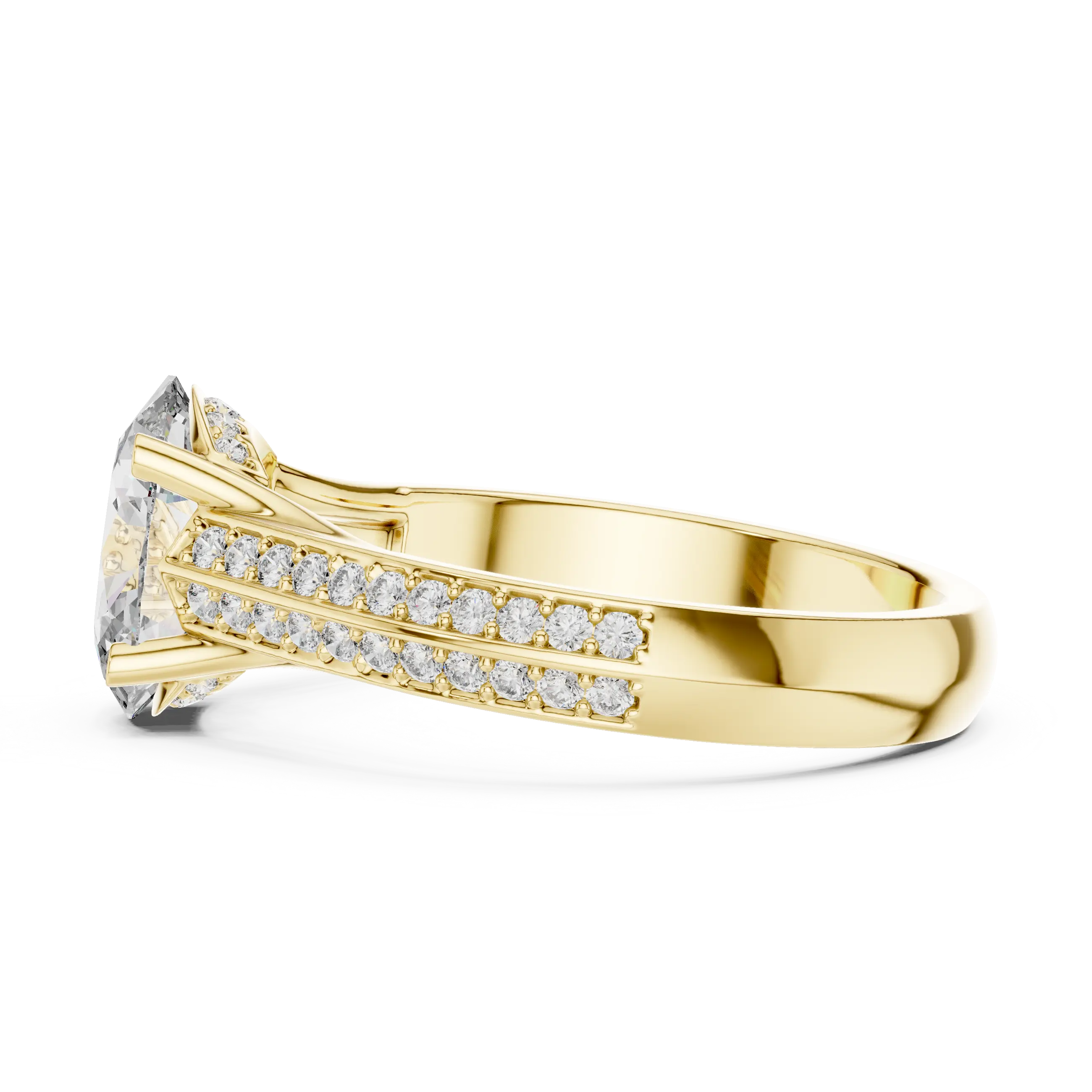 MJR0120 - Oval Center Stone Ring with Parallel Double Pavé Band