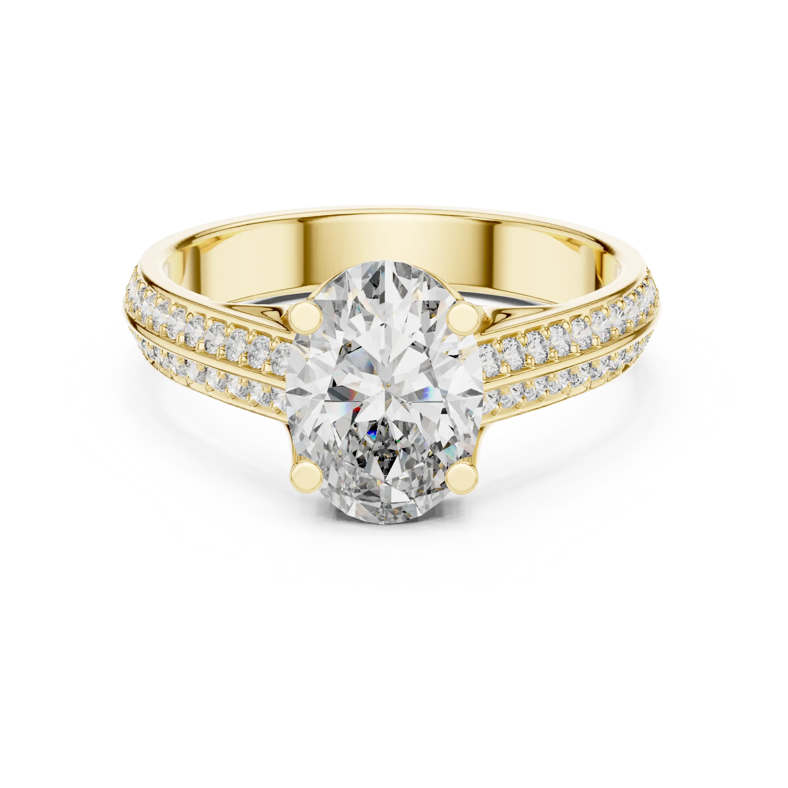MJR0120 - Oval Center Stone Ring with Parallel Double Pavé Band