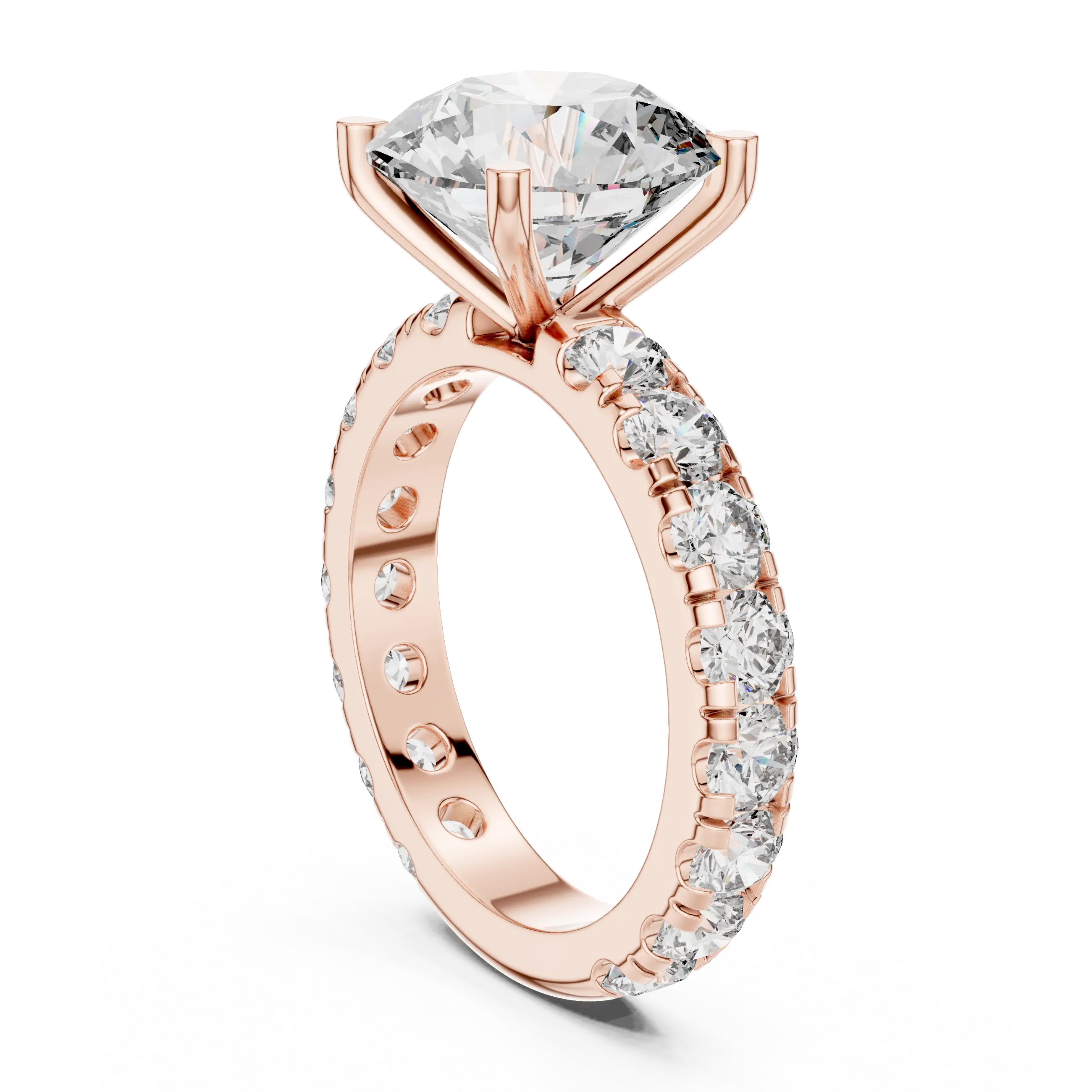 MJR0121 - Round Brilliant Solitaire Ring with Shared-Prong Eternity Band